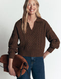 Pullover mit Zopfmuster und Kragen-Raue Umbra