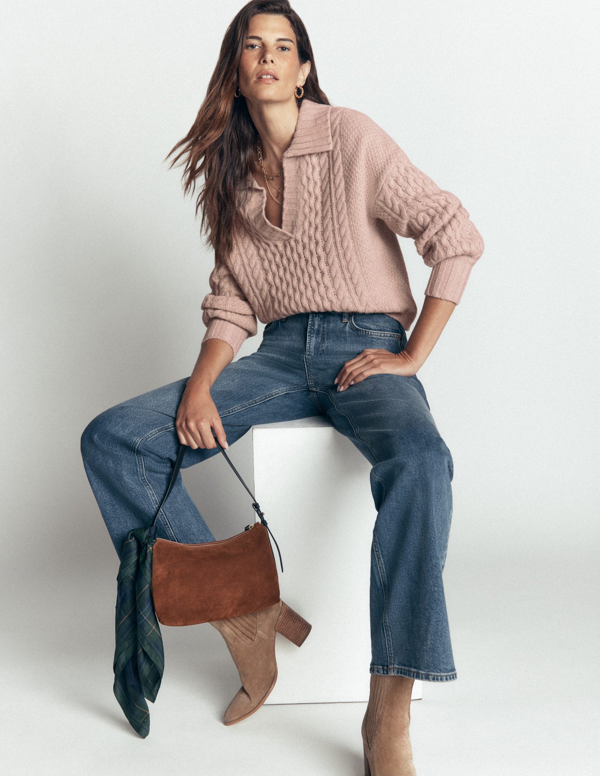 Pullover mit Zopfmuster und Kragen-Beige-2