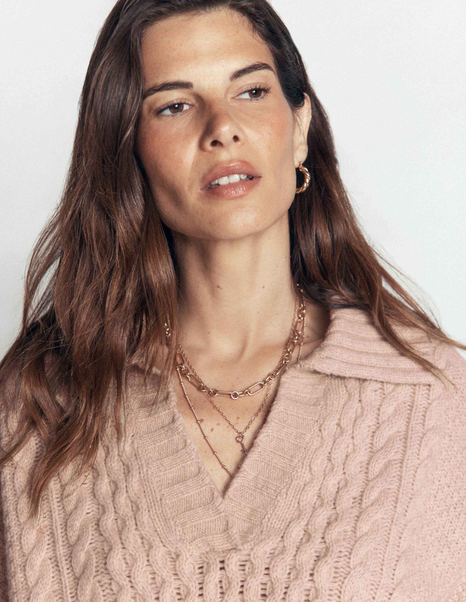 Pullover mit Zopfmuster und Kragen-Beige-3