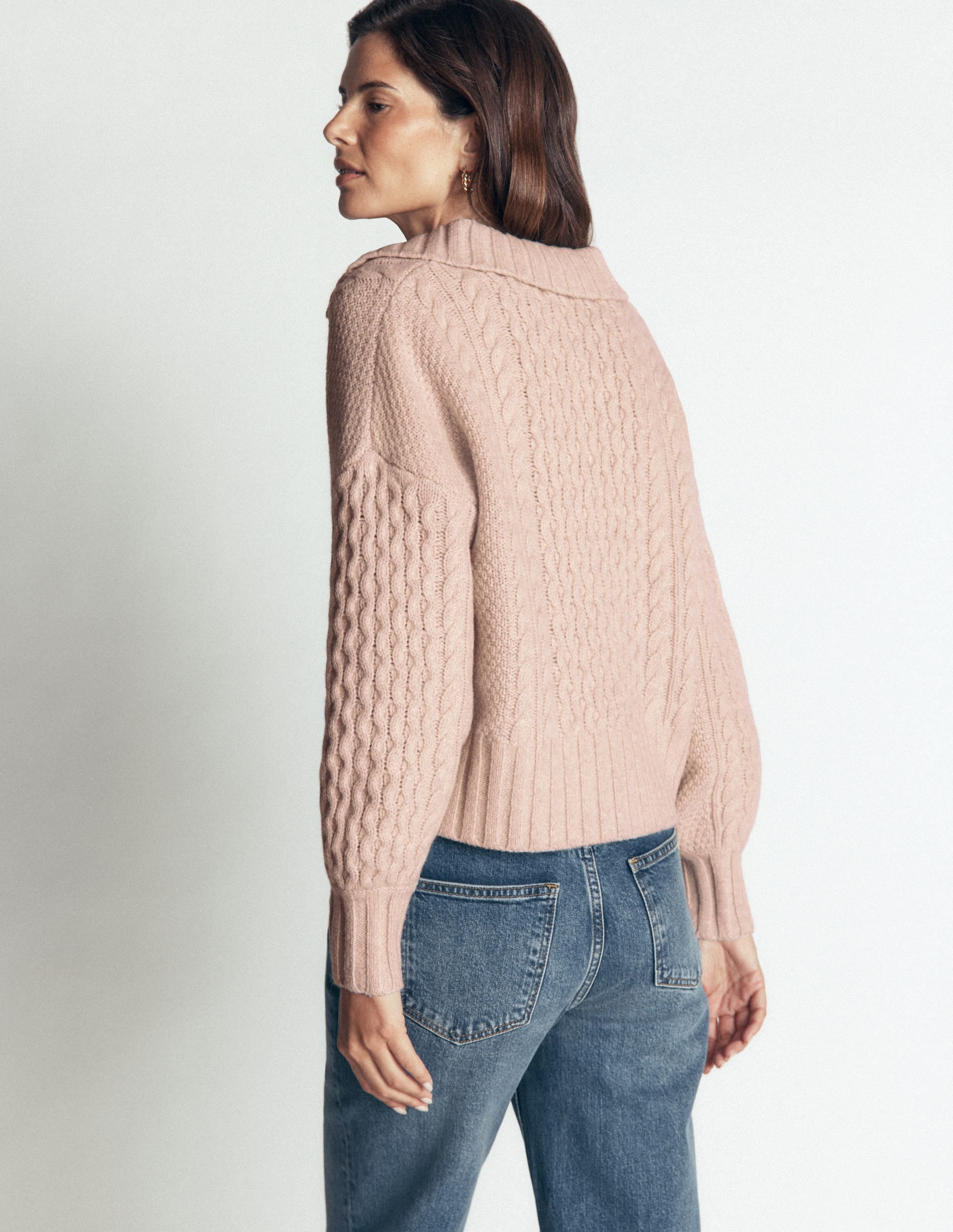 Pullover mit Zopfmuster und Kragen-Beige - Image 4
