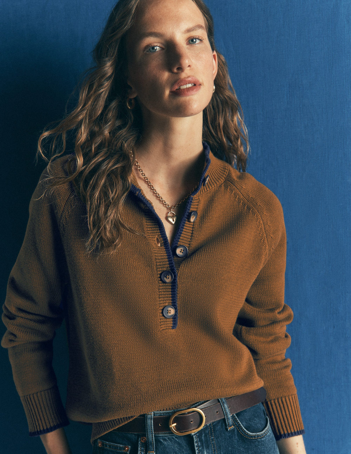 Lara Baumwollpullover mit Knopfleiste-Lebkuchen-1