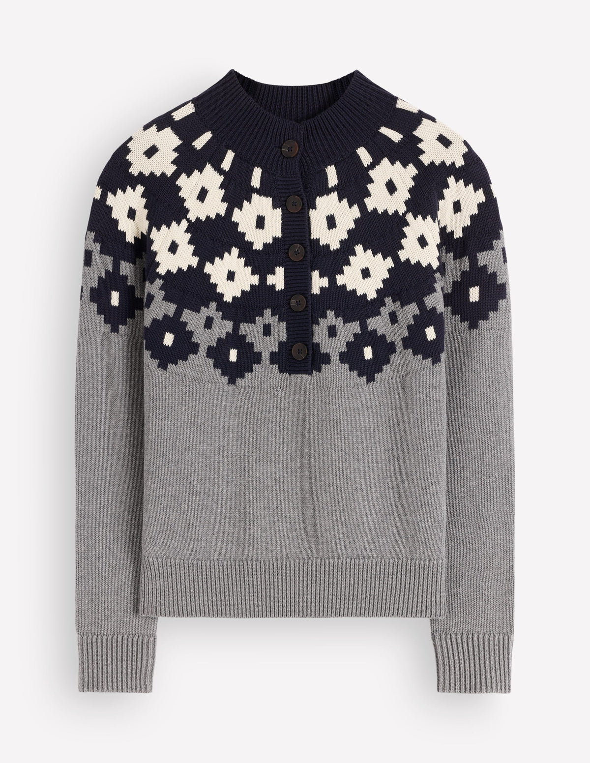 Lara Baumwollpullover mit Knopfleiste-Grau Meliert, Fair-Isle - Image 8