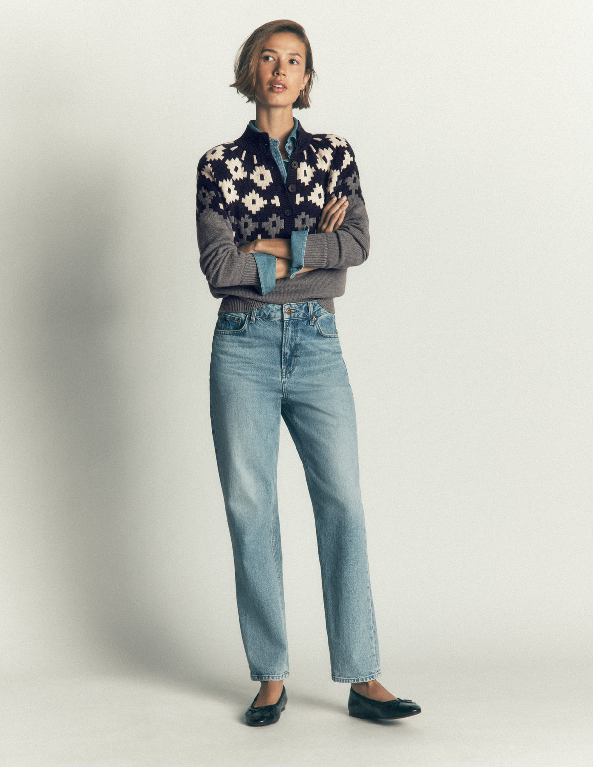 Lara Baumwollpullover mit Knopfleiste-Grau Meliert, Fair-Isle-4