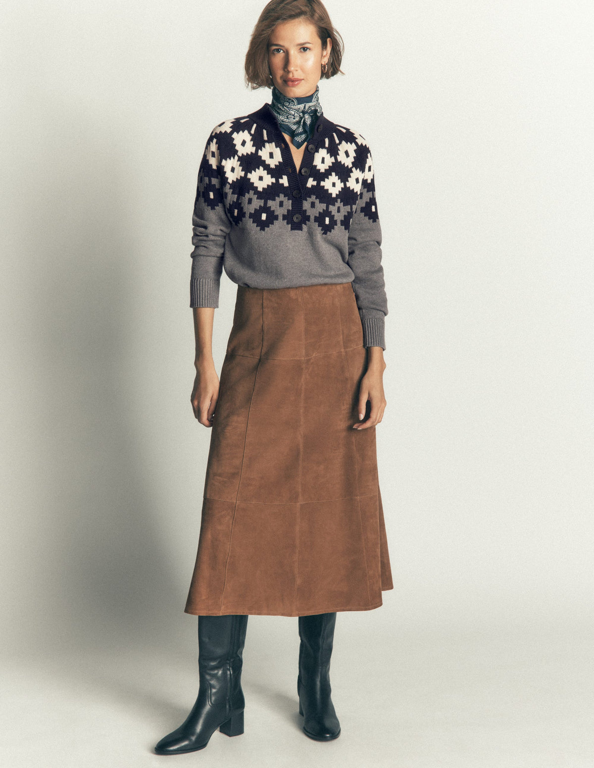 Lara Baumwollpullover mit Knopfleiste-Grau Meliert, Fair-Isle-7