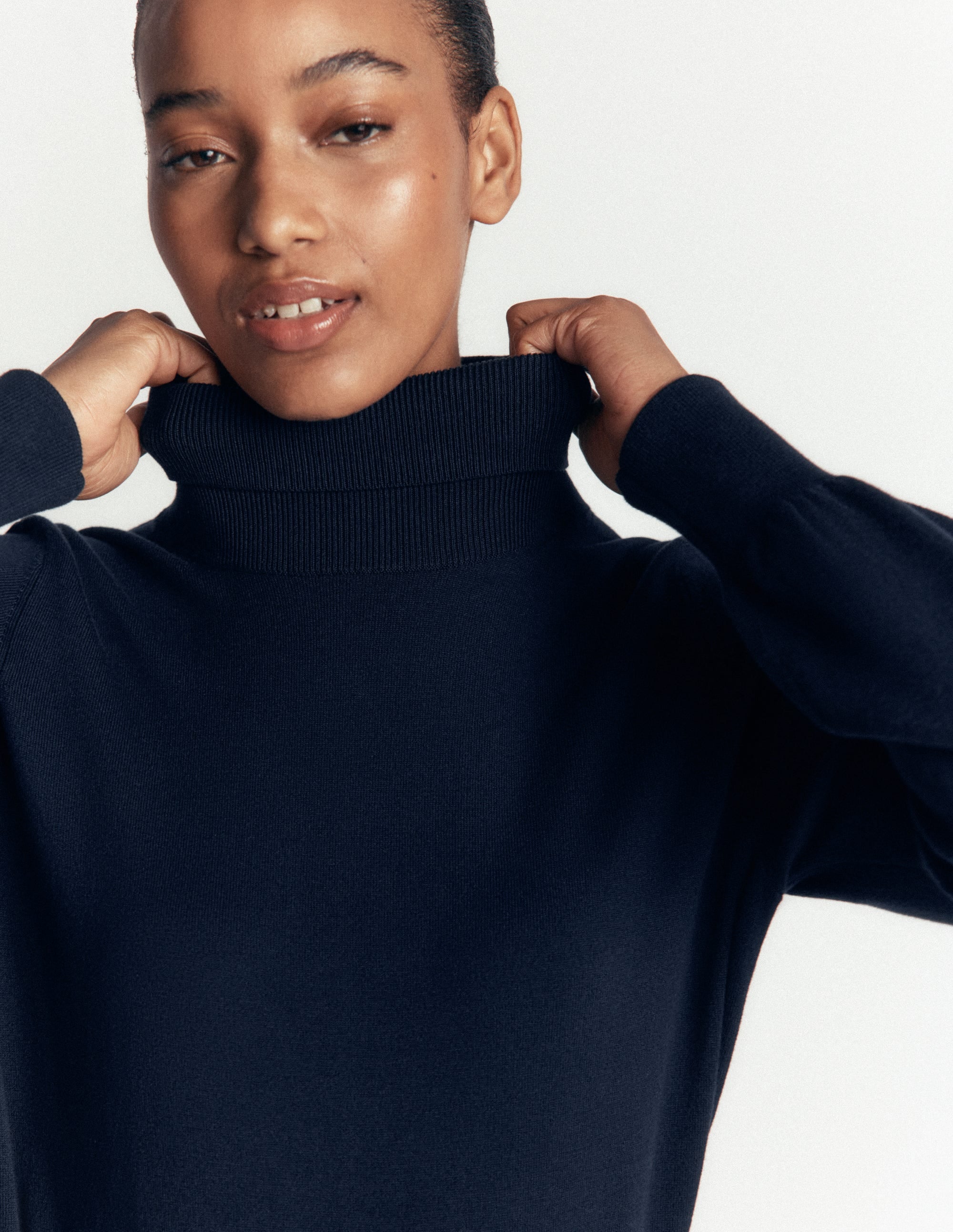 Camilla Roll Neck Jumper-Navy - Image 2