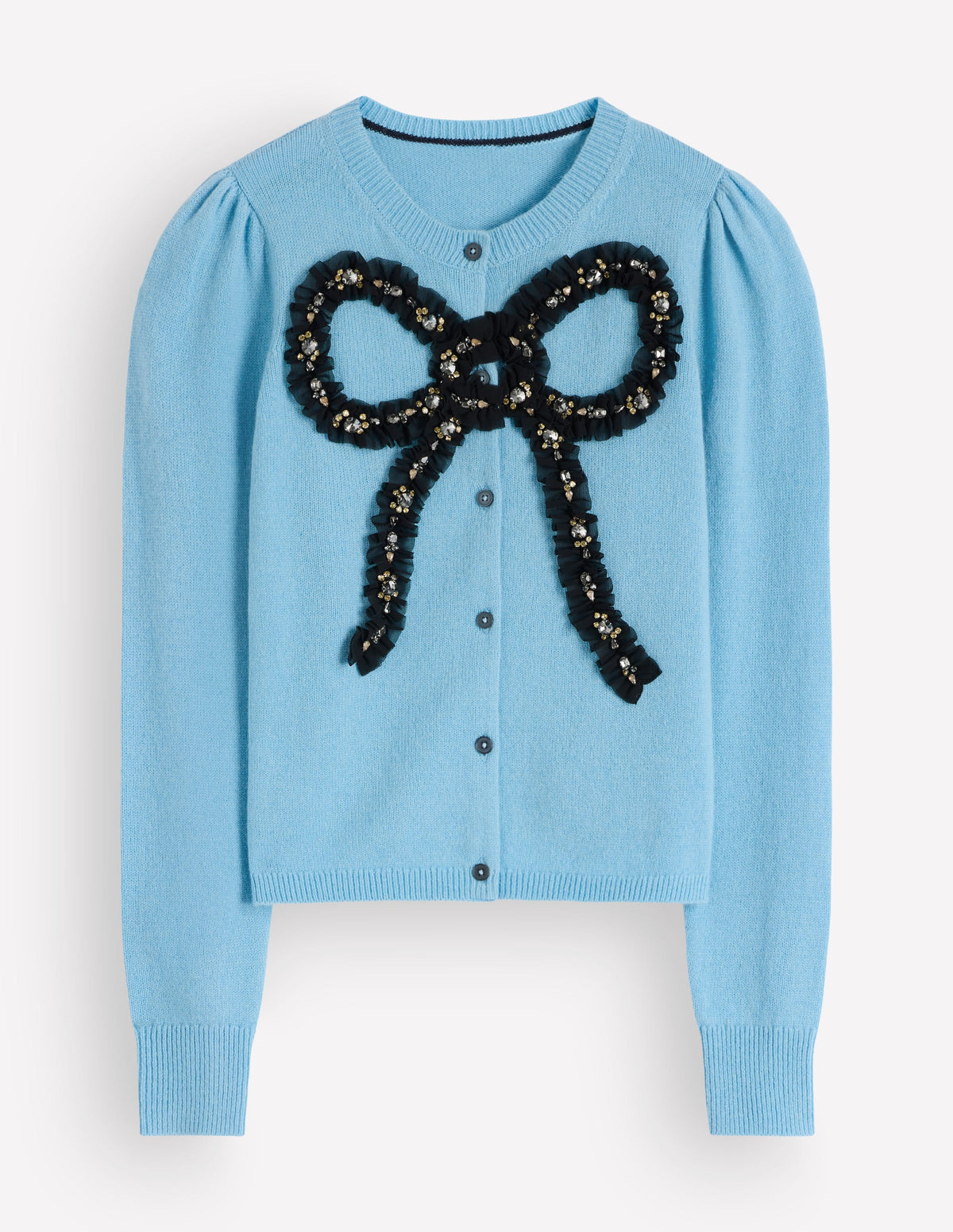 Ria Verzierte Strickjacke-Blau, Schleife - Image 6
