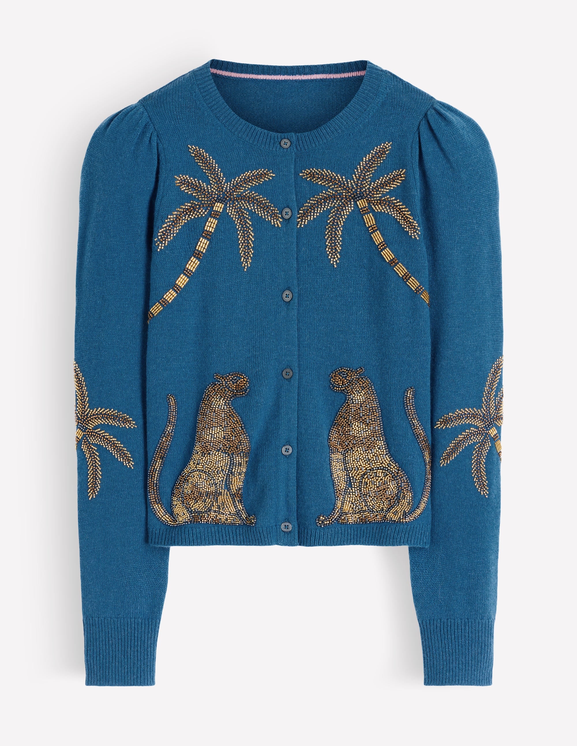 Ria Embellished Knit Cardigan-Blue, Palm - Image 8