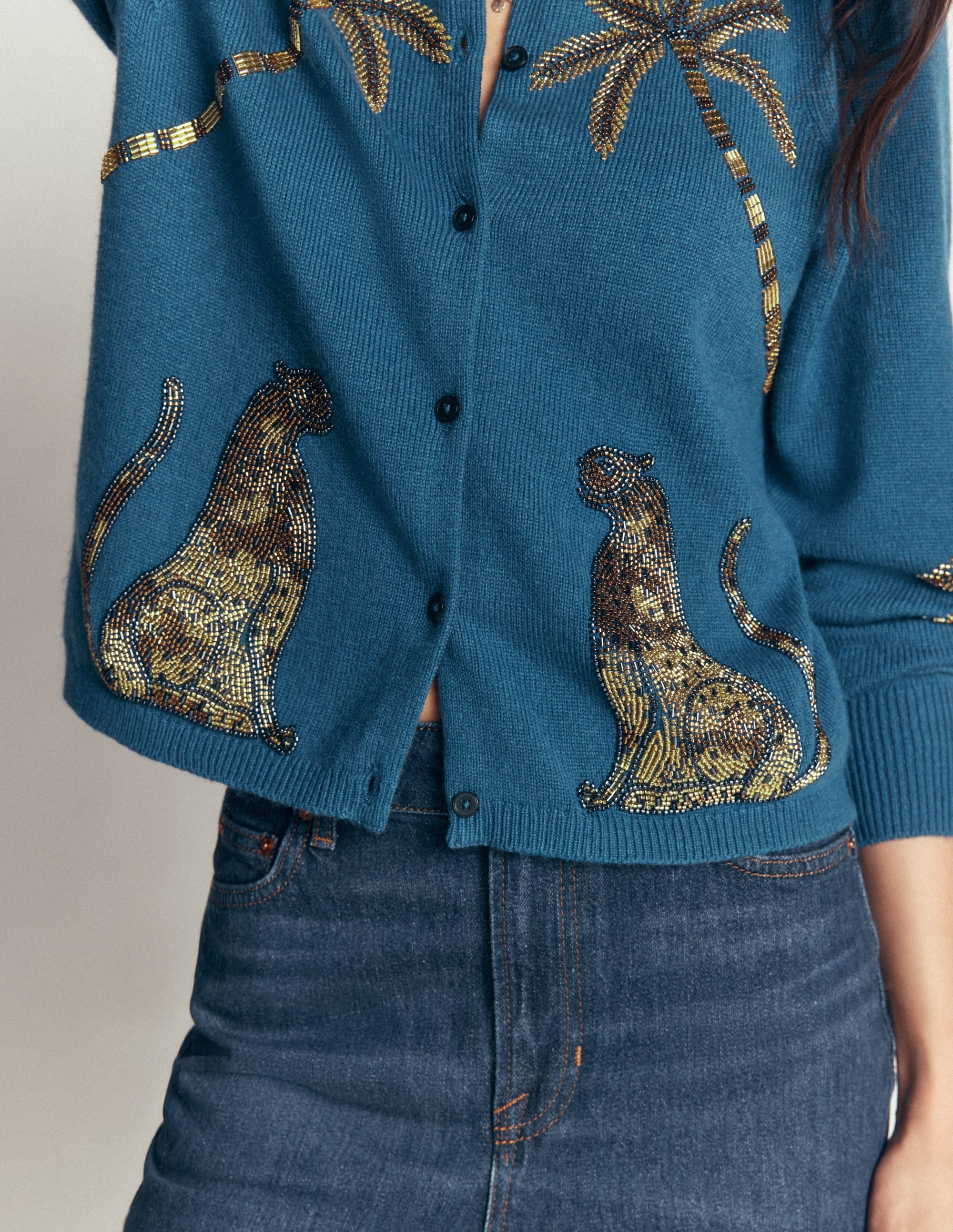 Ria Embellished Knit Cardigan-Blue, Palm - Image 3