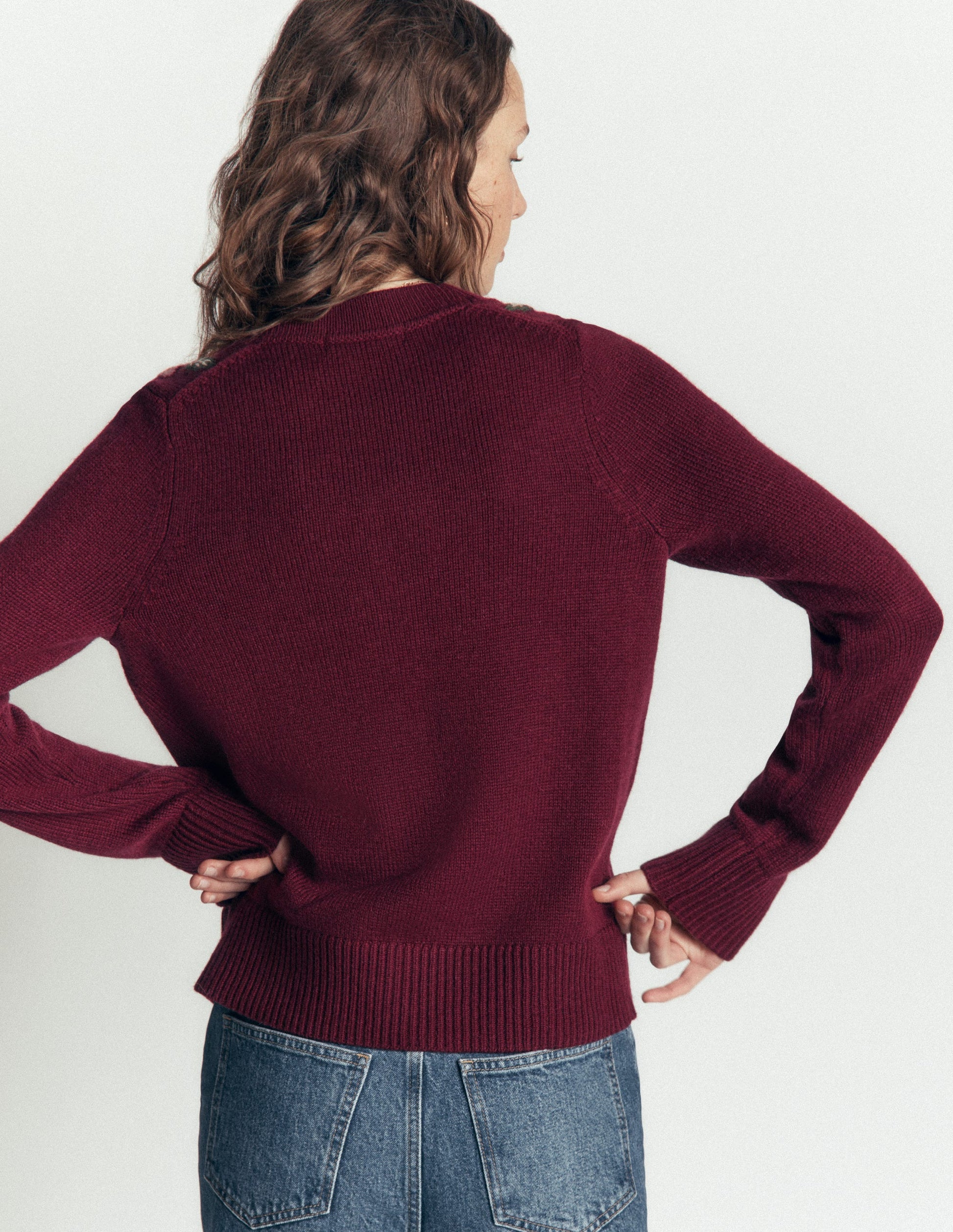 Ella Embroidered Knit Cardigan-Dark Cherry, Embroidery-4