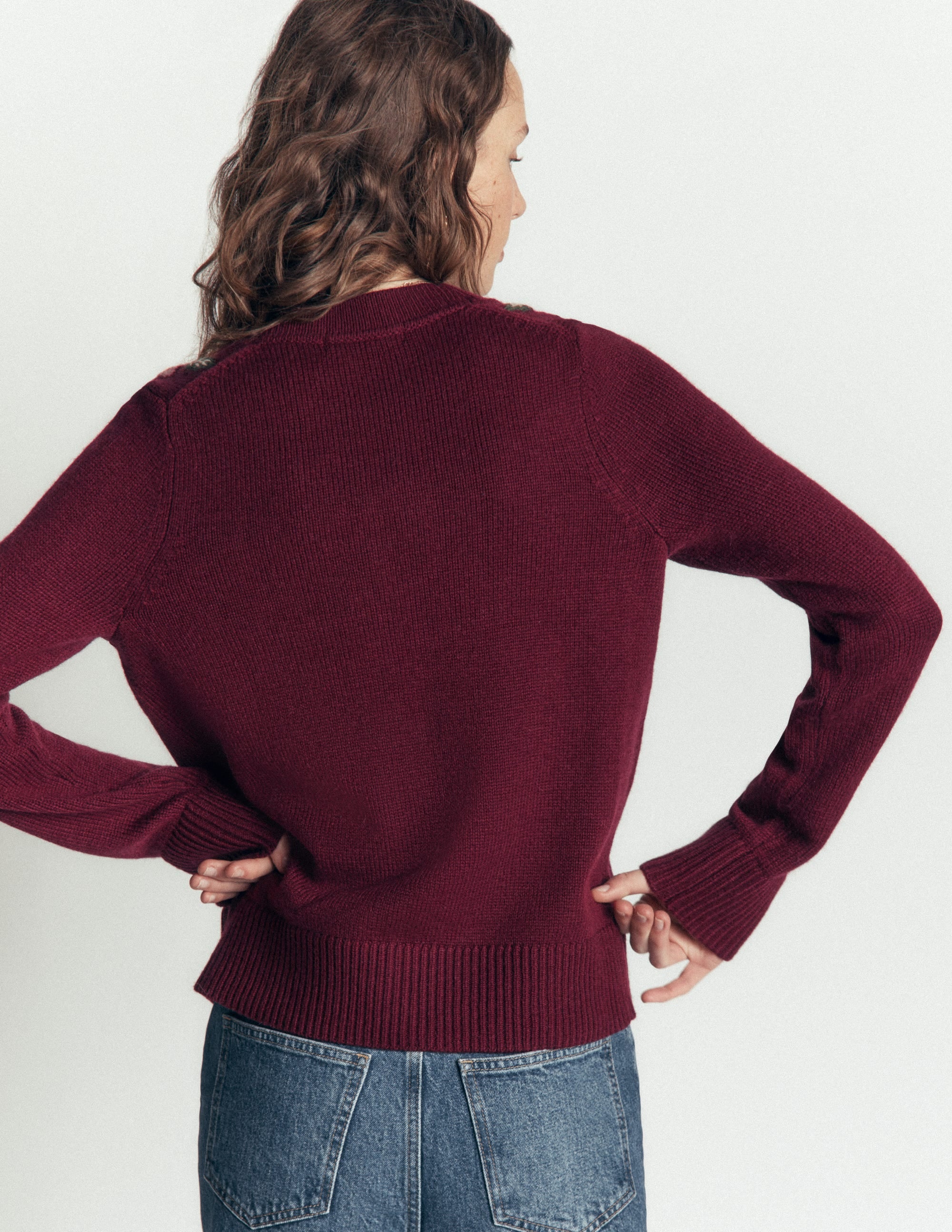 Ella Embroidered Knit Cardigan-Dark Cherry, Embroidery - Image 4