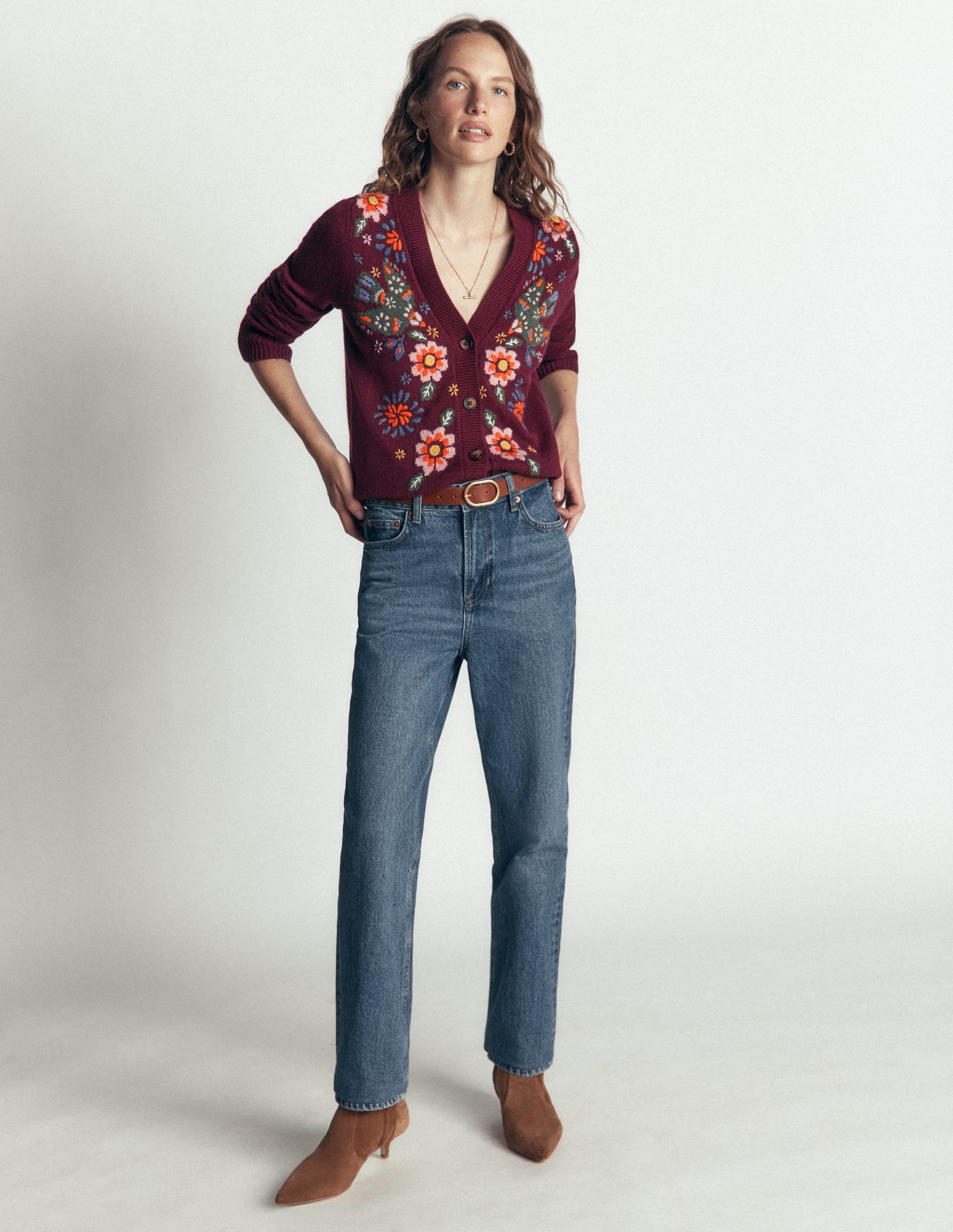 Ella Embroidered Knit Cardigan-Dark Cherry, Embroidery - Image 5