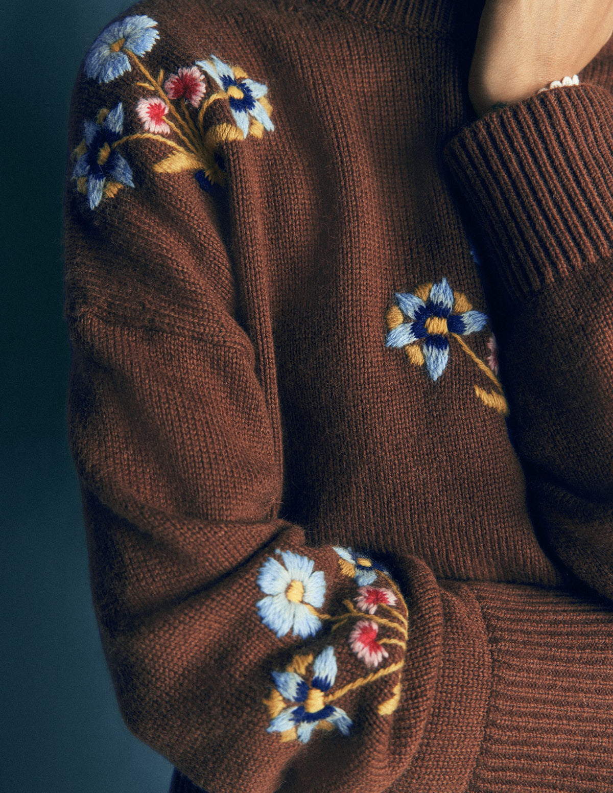 Ella Embroidered Knit Jumper-Raw Umber, Floral - Image 3