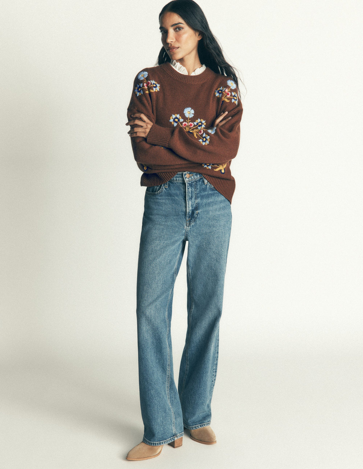Ella Embroidered Knit Jumper-Raw Umber, Floral - Image 5