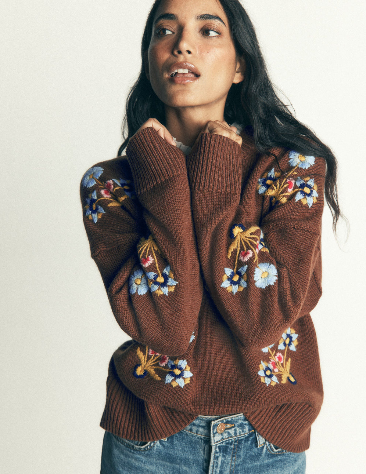 Ella Bestickter Strickpullover-Umbra, Blumenmuster-5