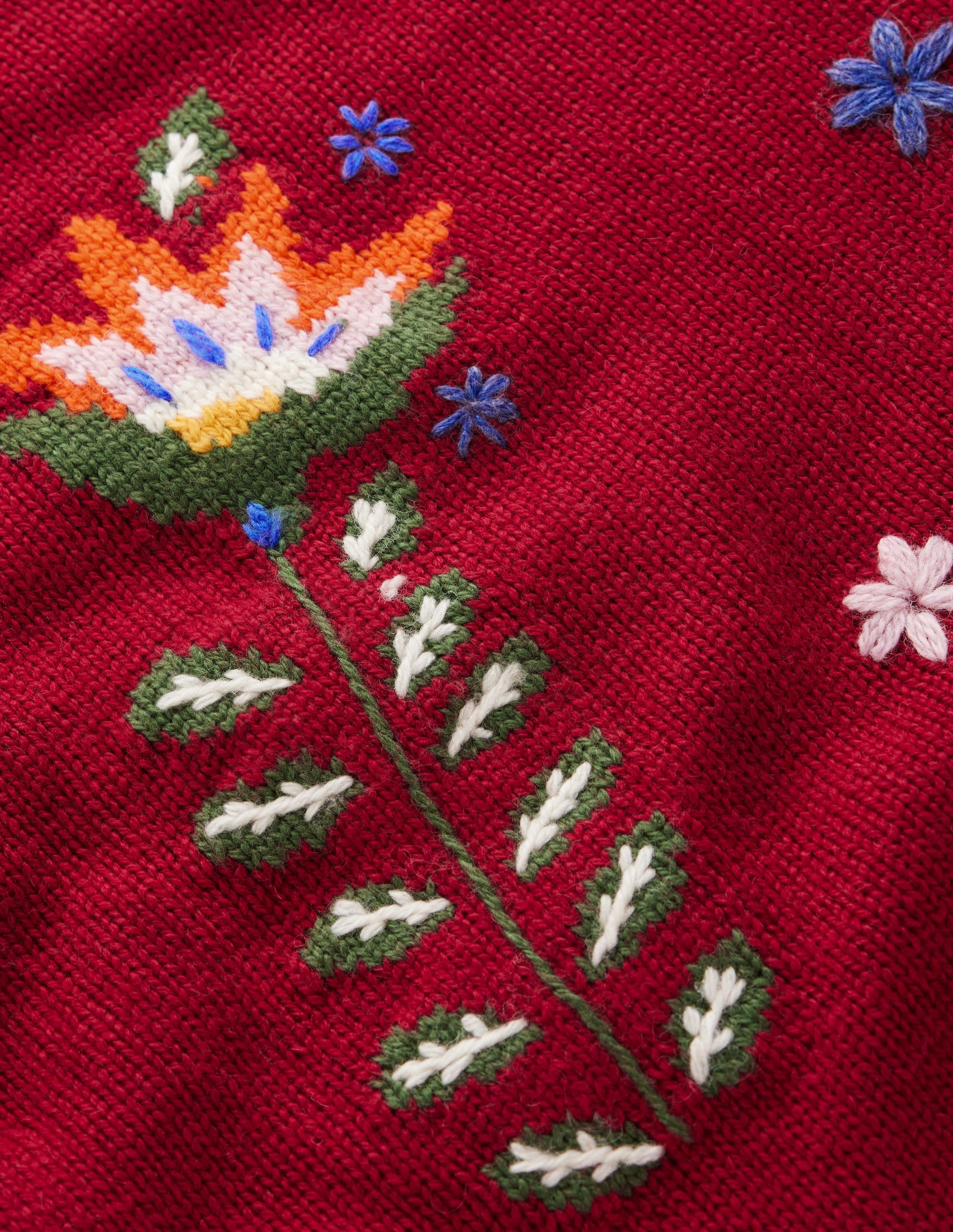 Pull Ella brodé en maille-Broderie rouge pourpre - Image 7