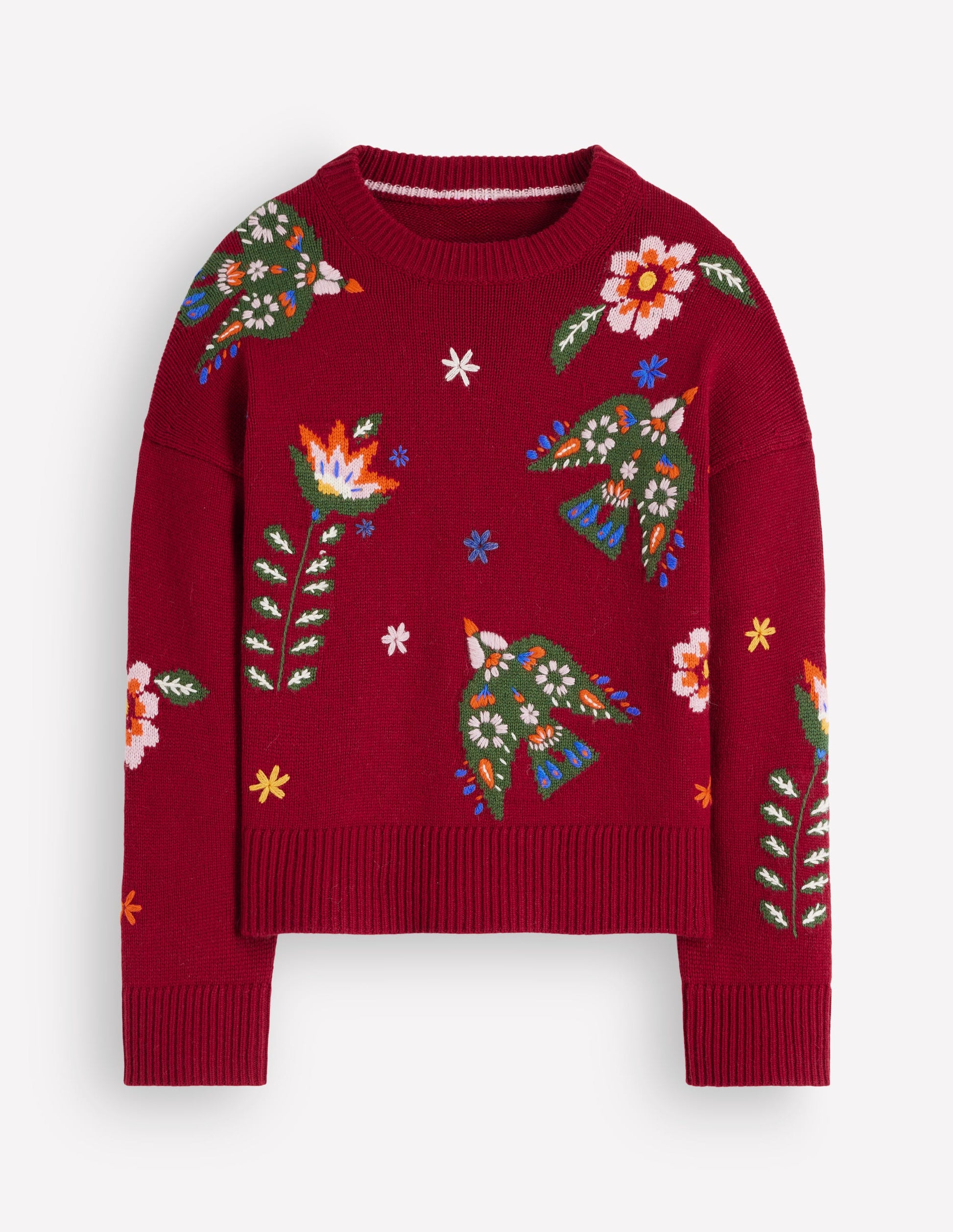 Pull Ella brodé en maille-Broderie rouge pourpre-6