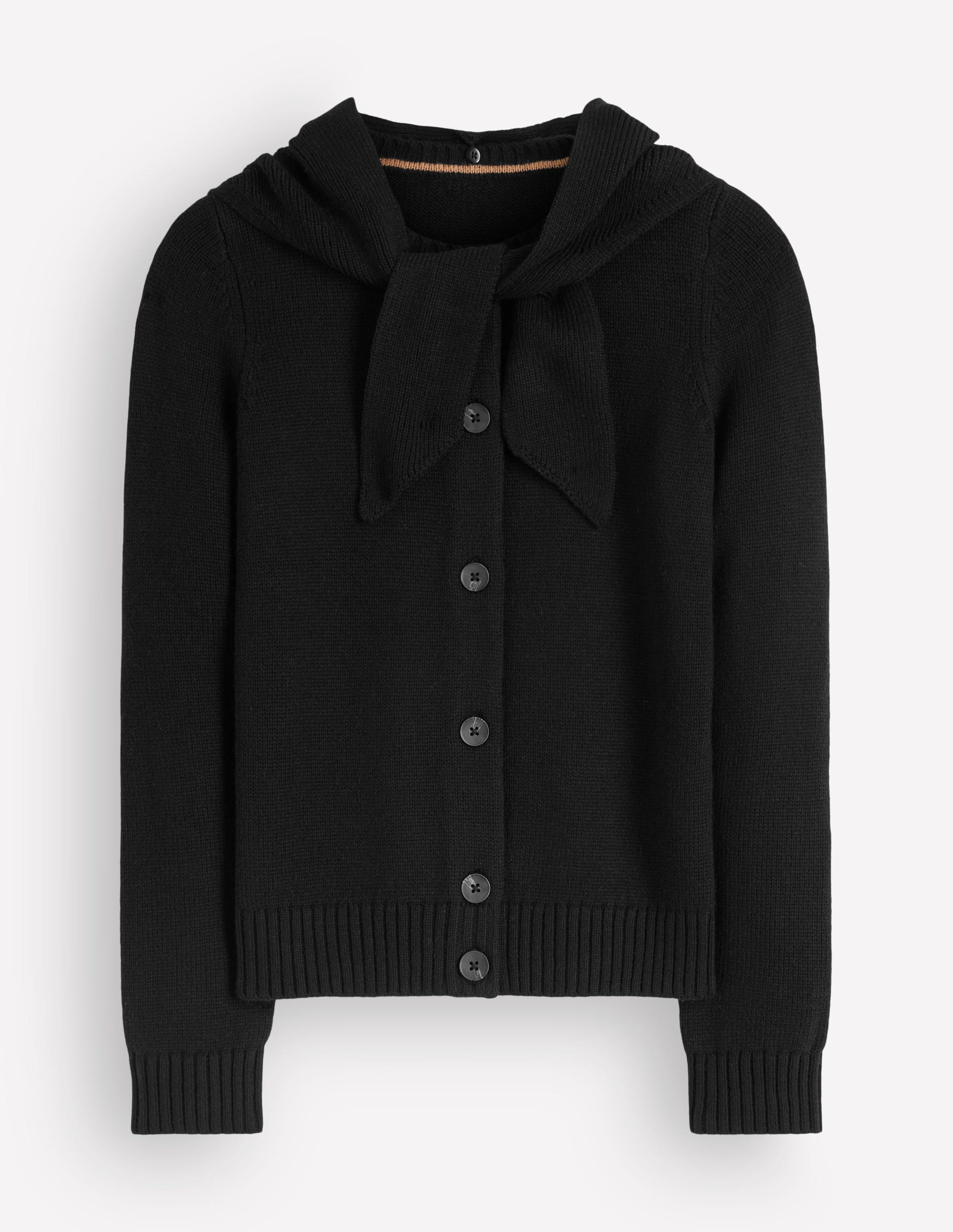 Lydia Tie Neck Knit Cardigan-Black-5