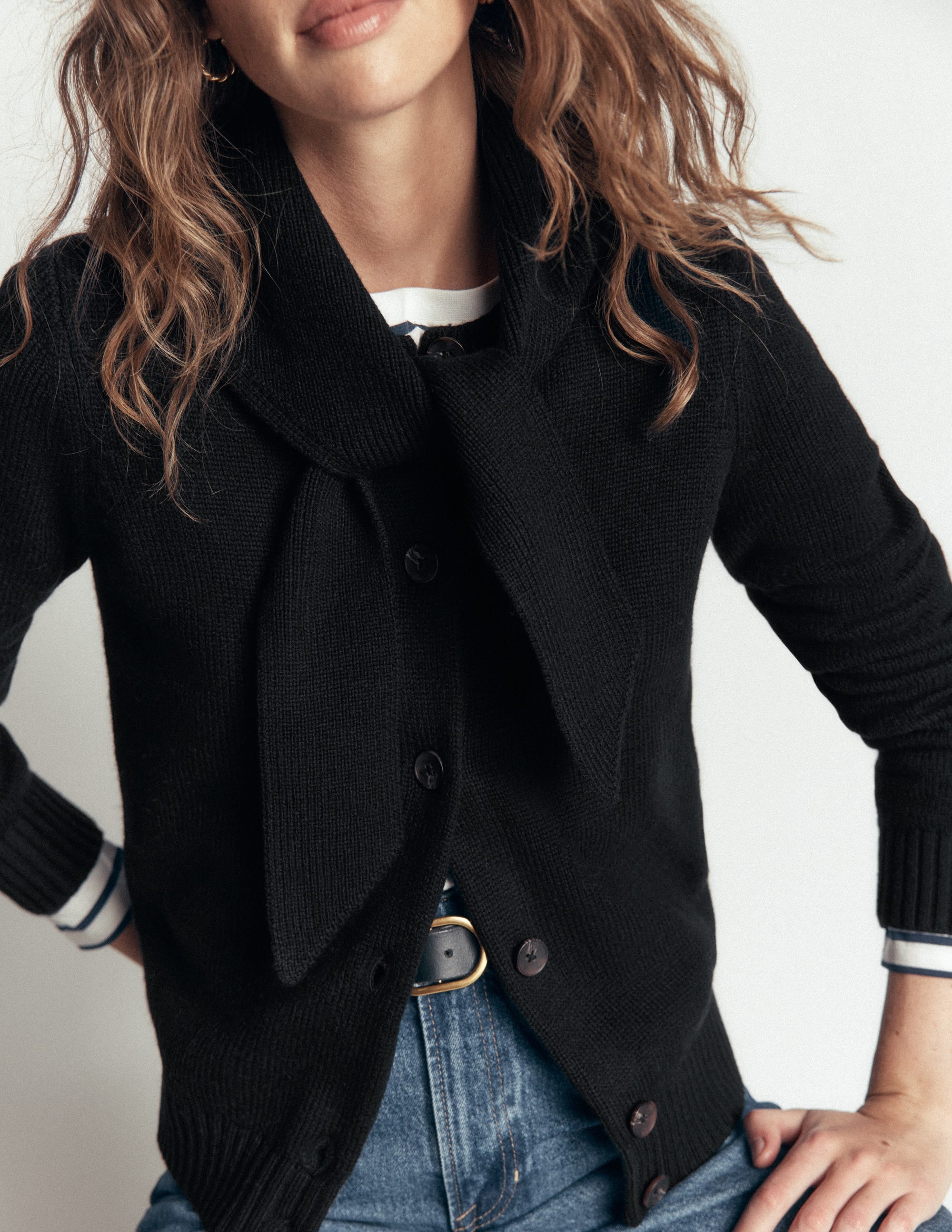 Lydia Tie Neck Knit Cardigan-Black - Image 2