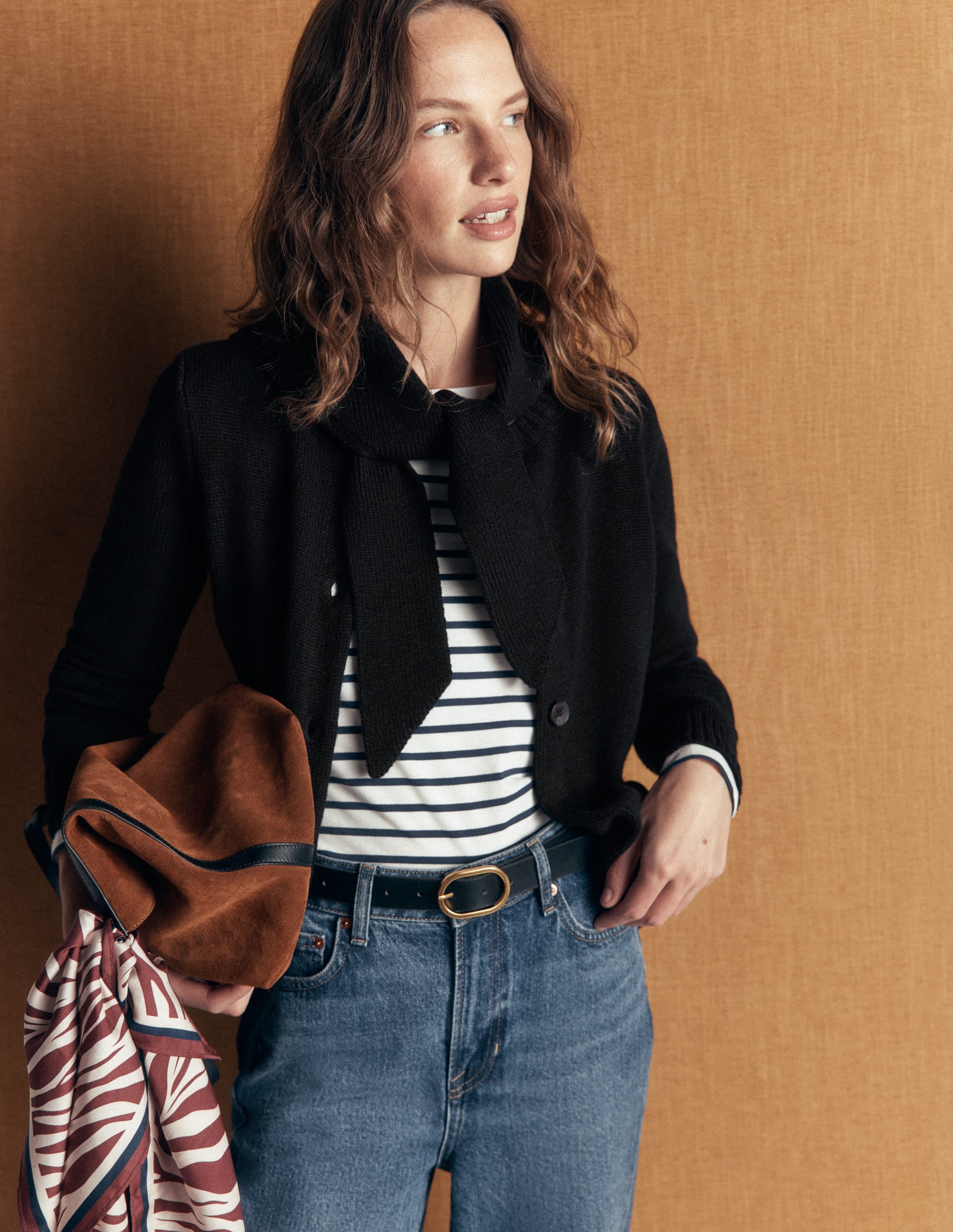 Lydia Tie Neck Knit Cardigan-Black - Image 4
