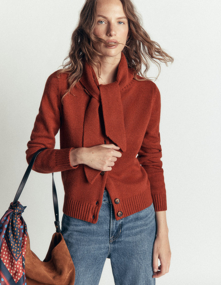 Lydia Tie Neck Knit Cardigan-Burnt Henna