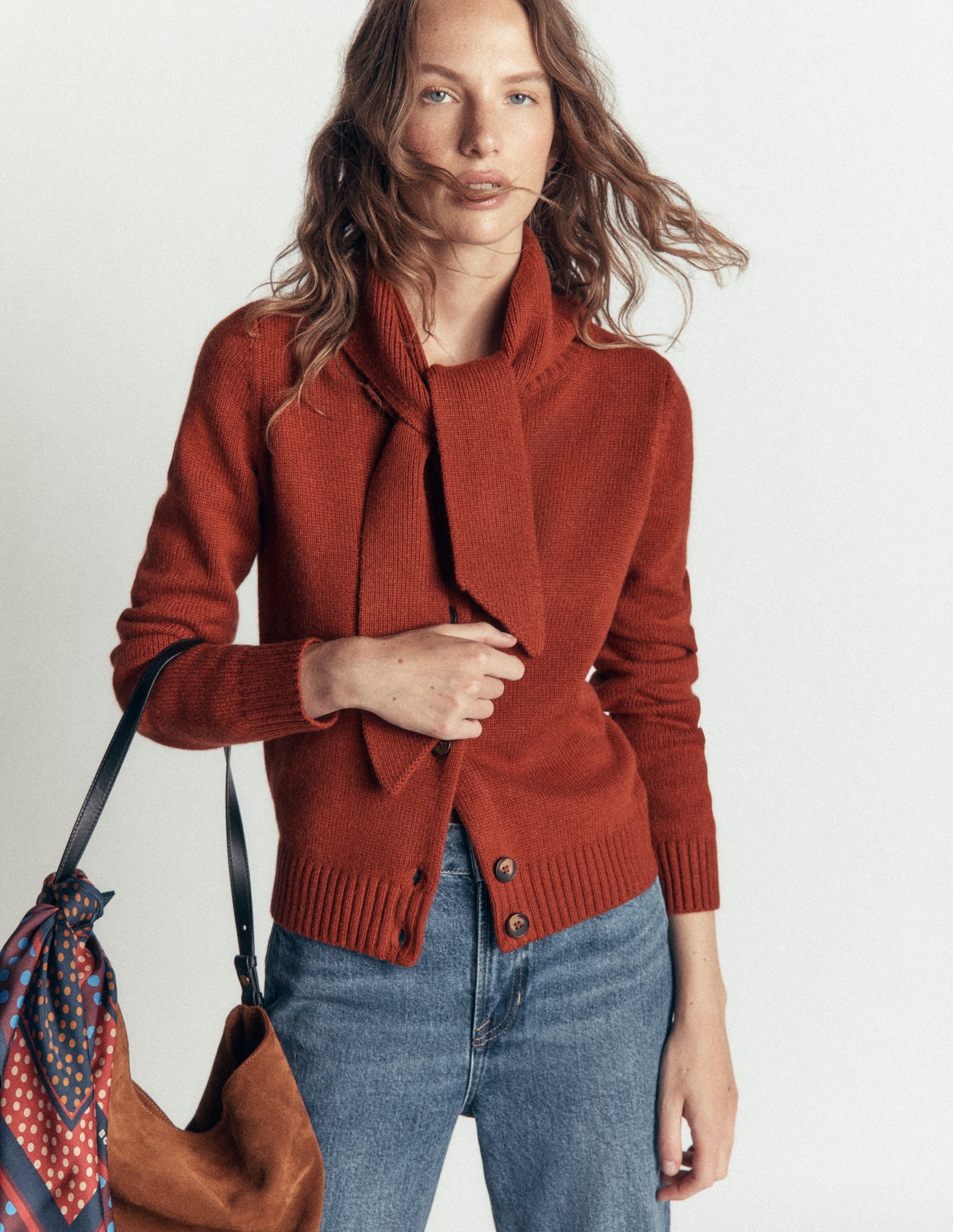 Lydia Tie Neck Knit Cardigan-Burnt Henna - Image 1