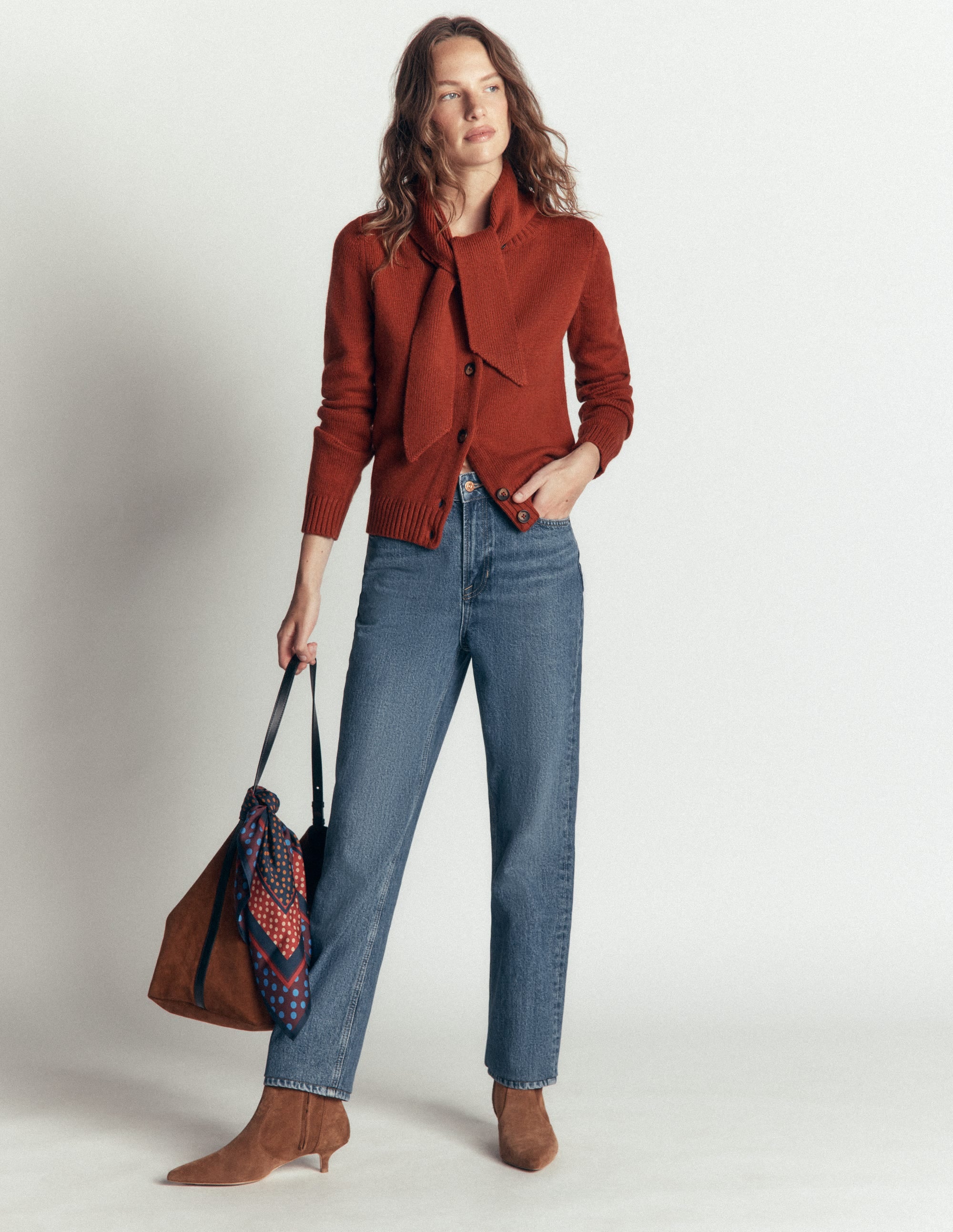 Lydia Tie Neck Knit Cardigan-Burnt Henna - Image 4