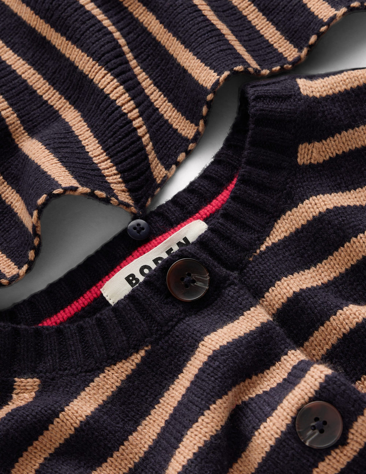 Lydia Tie Neck Knit Cardigan-Camel Melange, Navy Stripe-7