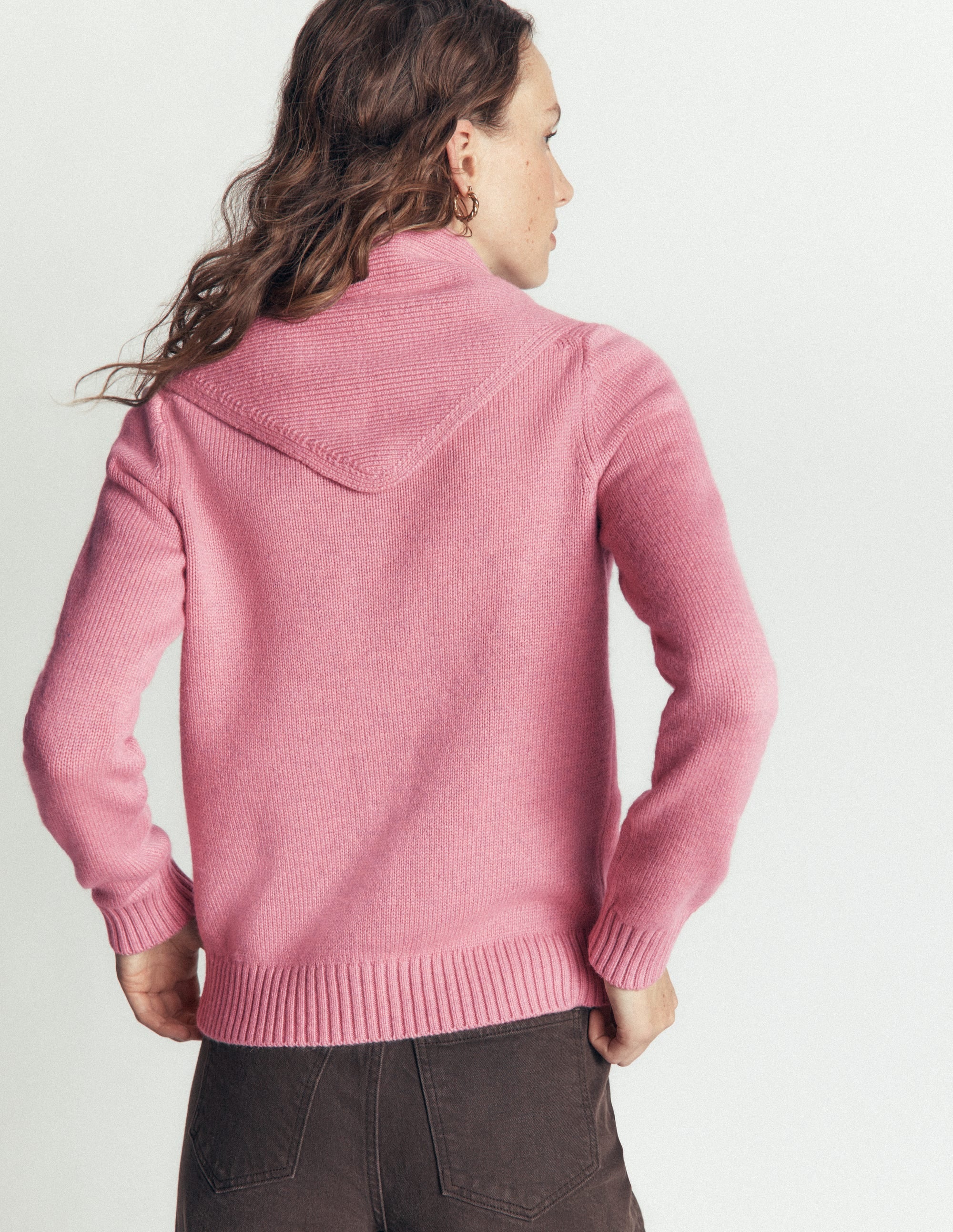 Lydia Tie Neck Knit Cardigan-Heather Rose Melange - Image 3