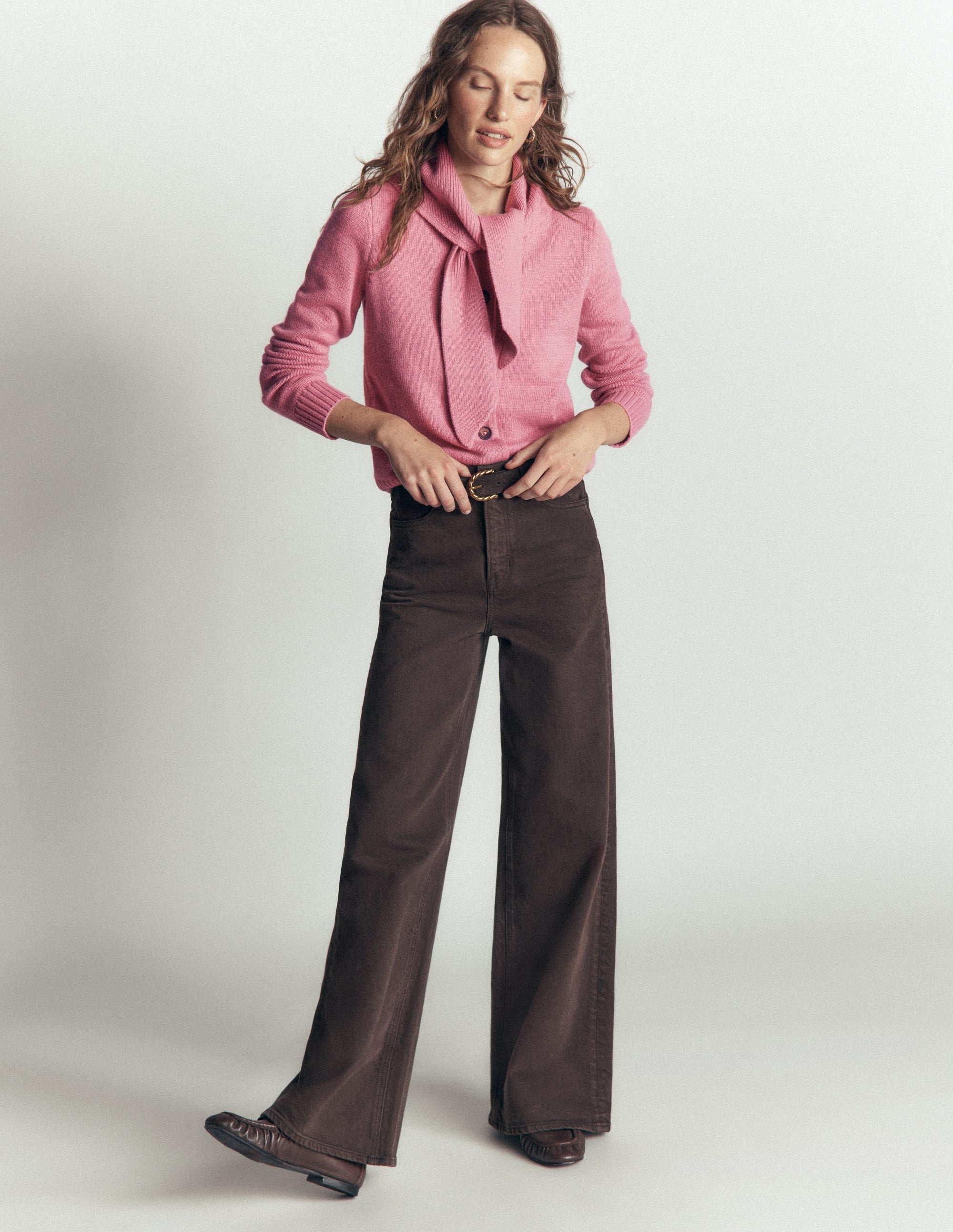 Lydia Tie Neck Knit Cardigan-Heather Rose Melange - Image 4
