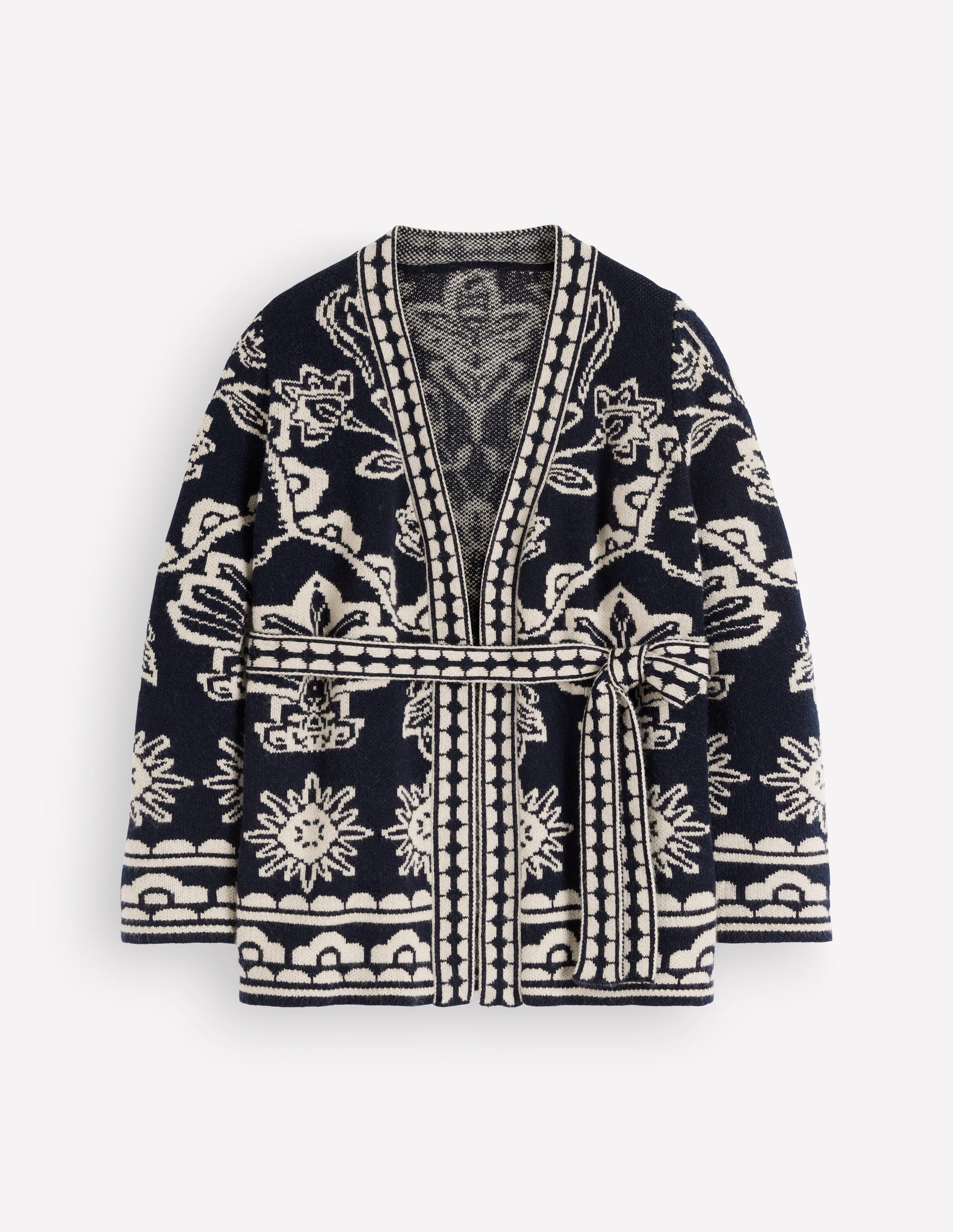 Belted Wrap Knitted Cardigan-Navy-6