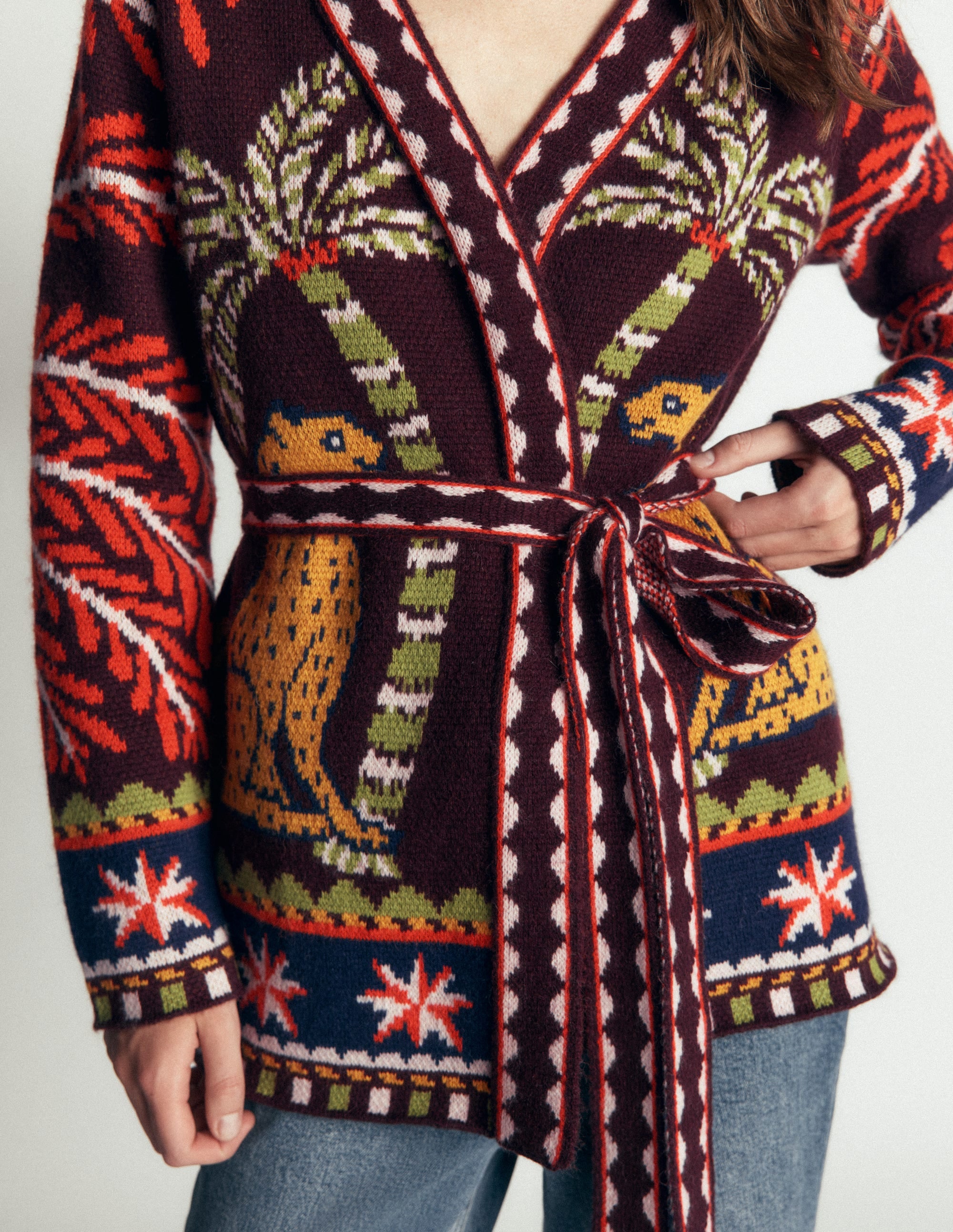Belted Wrap Knitted Cardigan-Winetasting - Image 3