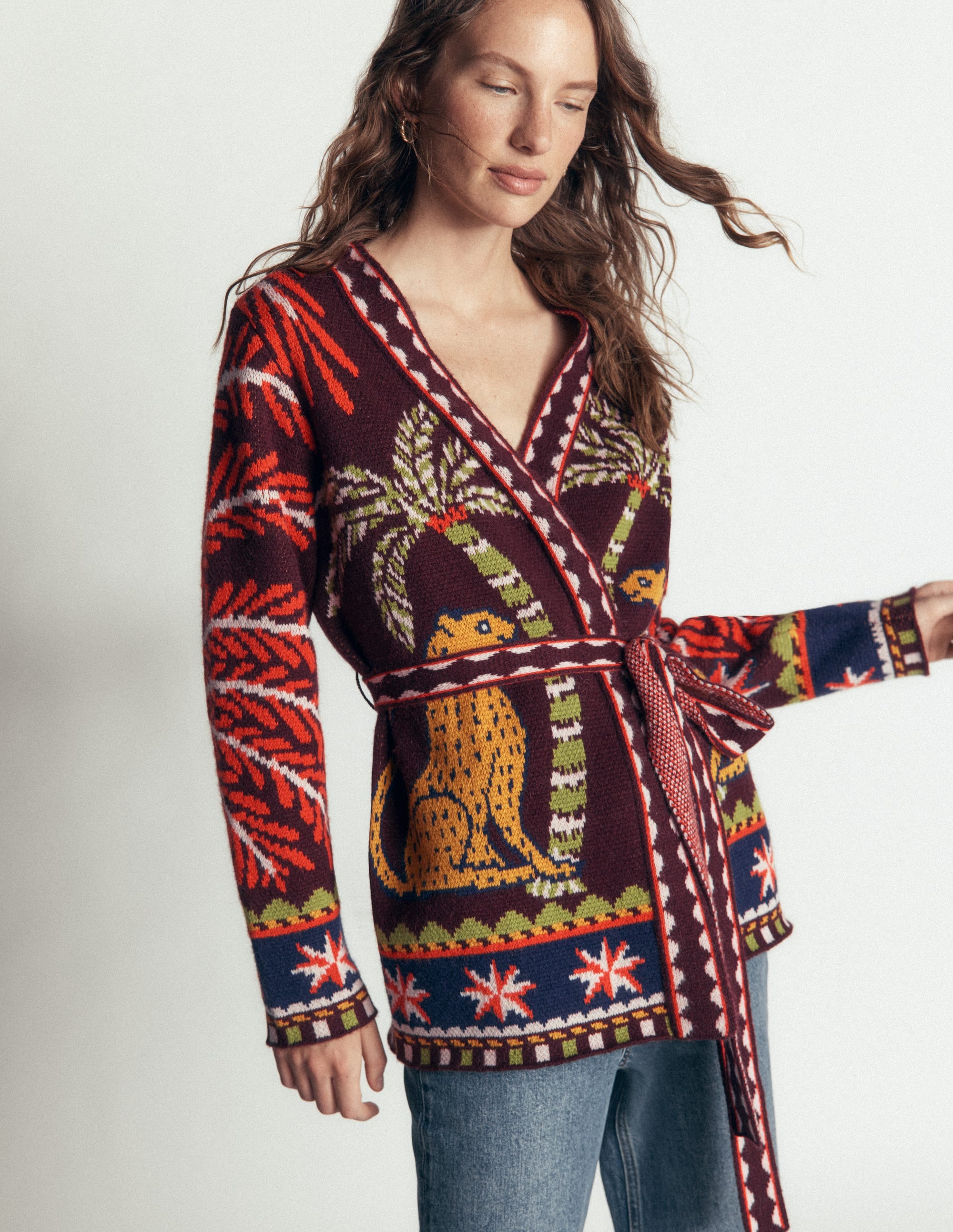 Belted Wrap Knitted Cardigan-Winetasting - Image 6