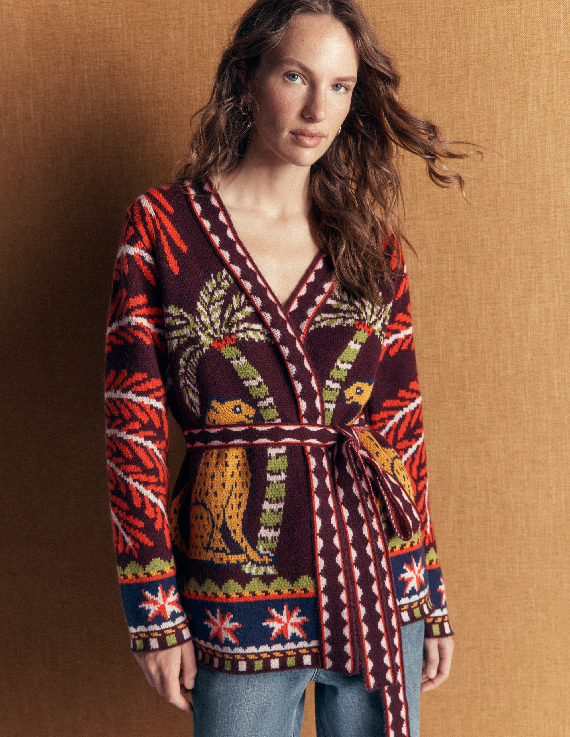 Belted Wrap Knitted Cardigan-Winetasting - Image 7