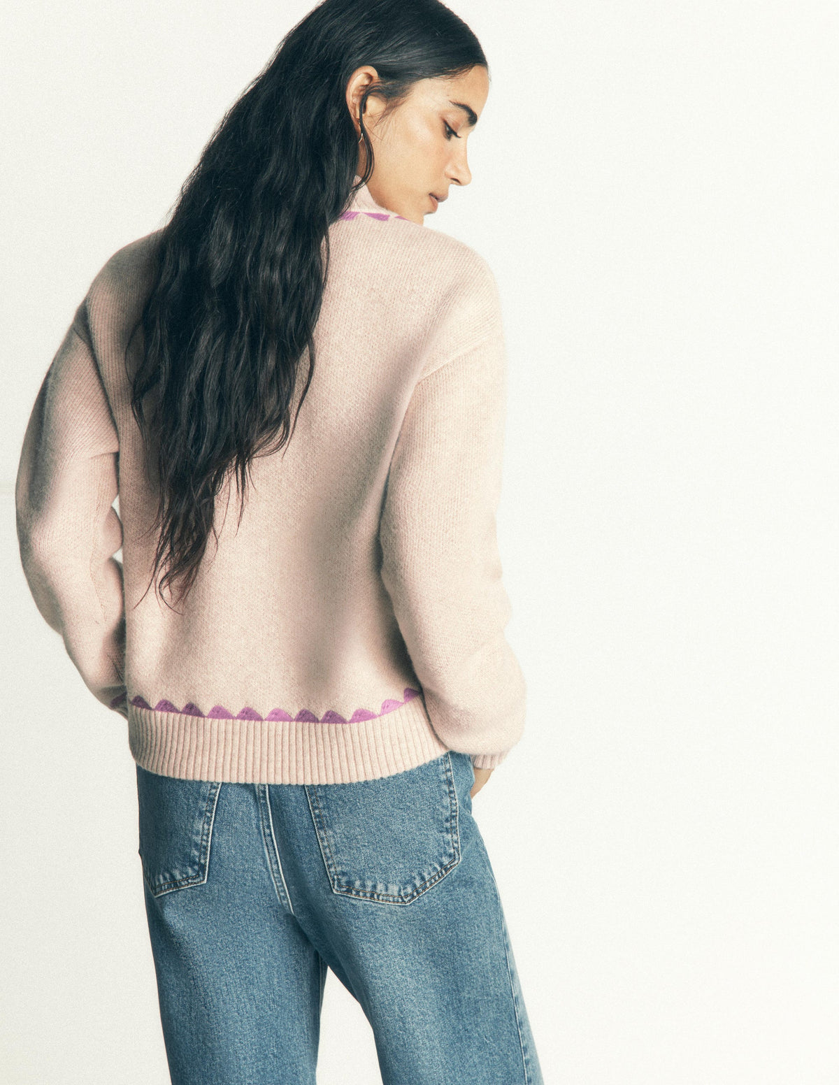 Jemma Jacquard-Strickjacke-Haferbeige Meliert, Stickerei-4