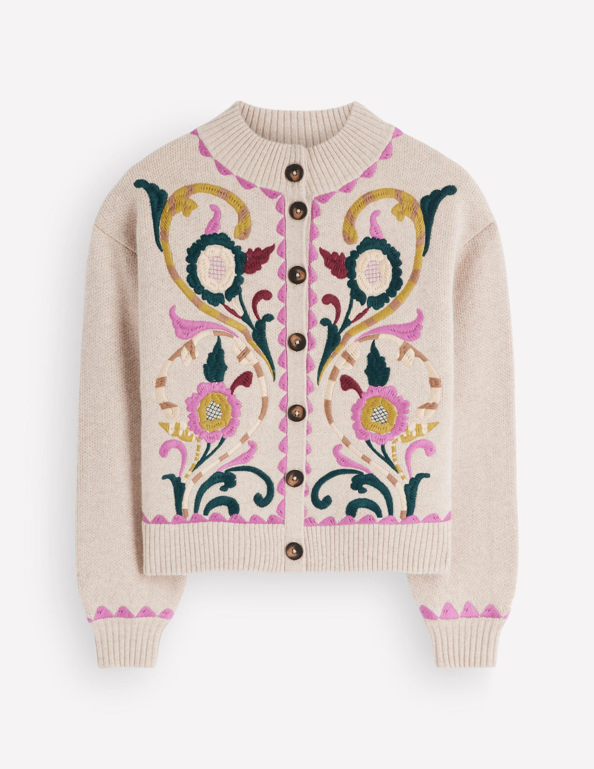 Jemma Jacquard-Strickjacke-Haferbeige Meliert, Stickerei-8