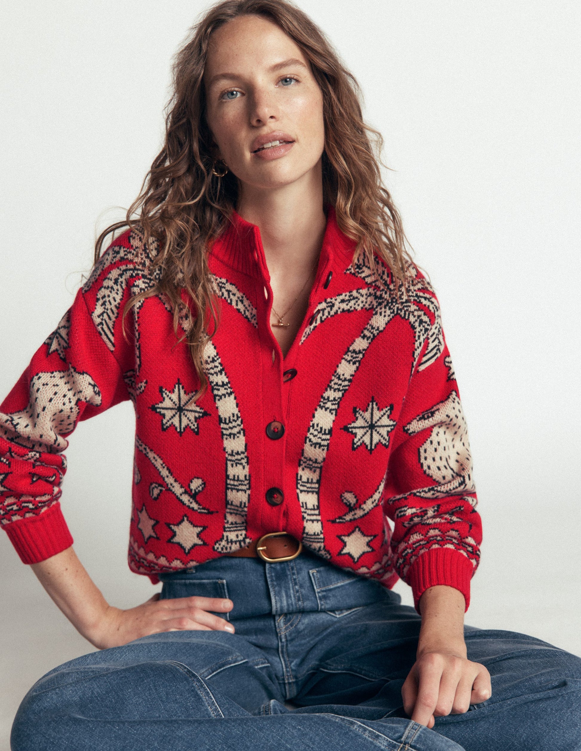 Jemma Jacquard-Strickjacke-Merida Rot Palmenbaum-3