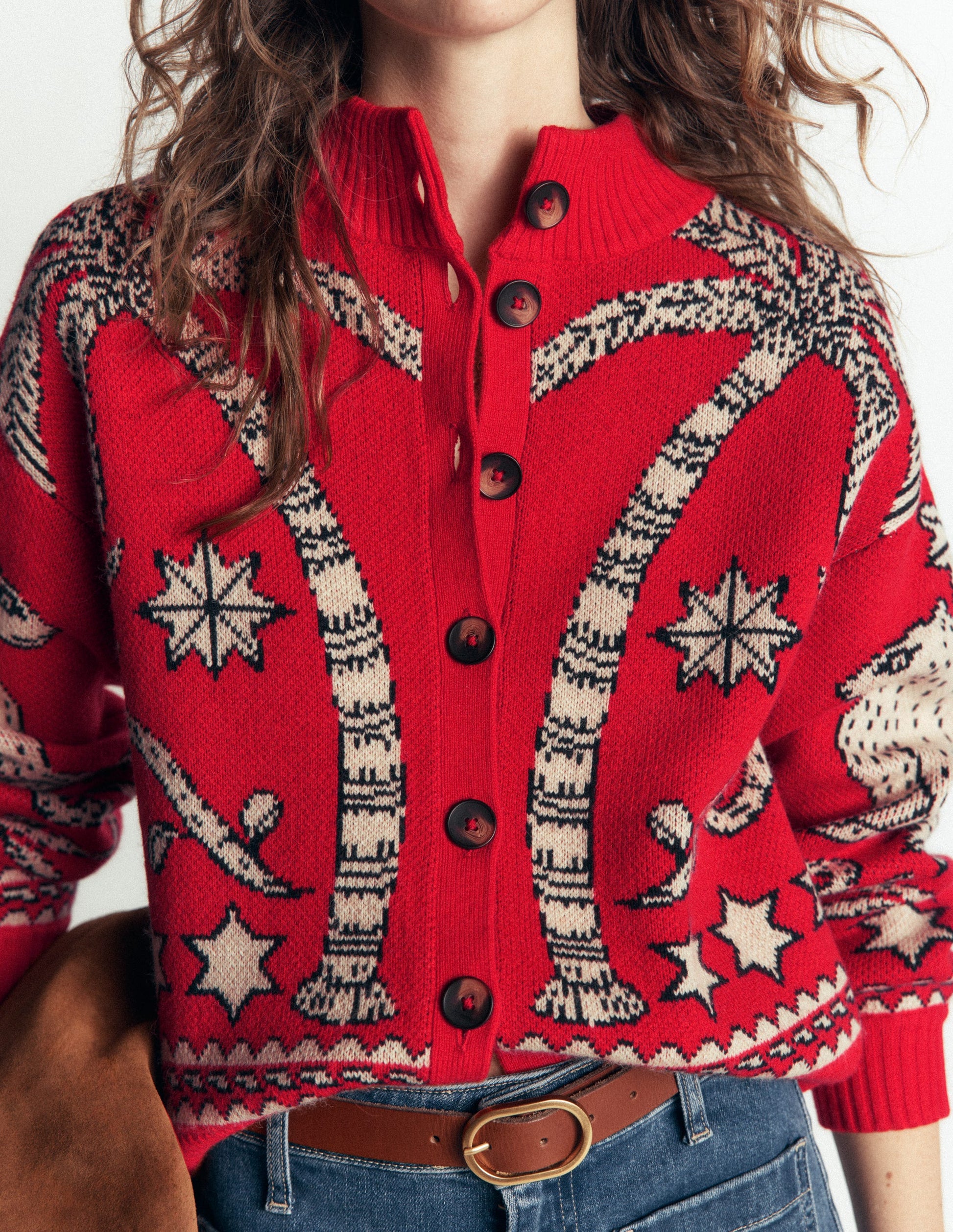 Jemma Jacquard-Strickjacke-Merida Rot Palmenbaum-4