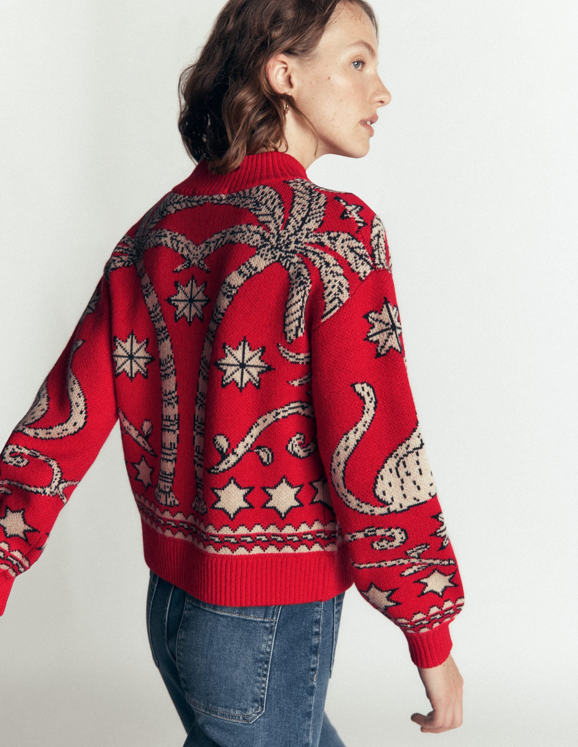 Jemma Jacquard-Strickjacke-Merida Rot Palmenbaum - Image 4