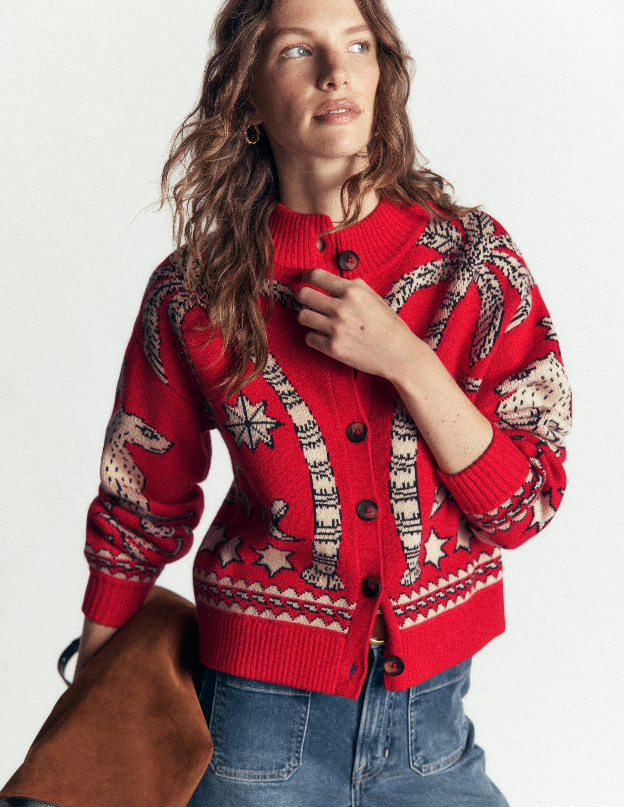 Jemma Jacquard-Strickjacke-Merida Rot Palmenbaum - Image 5