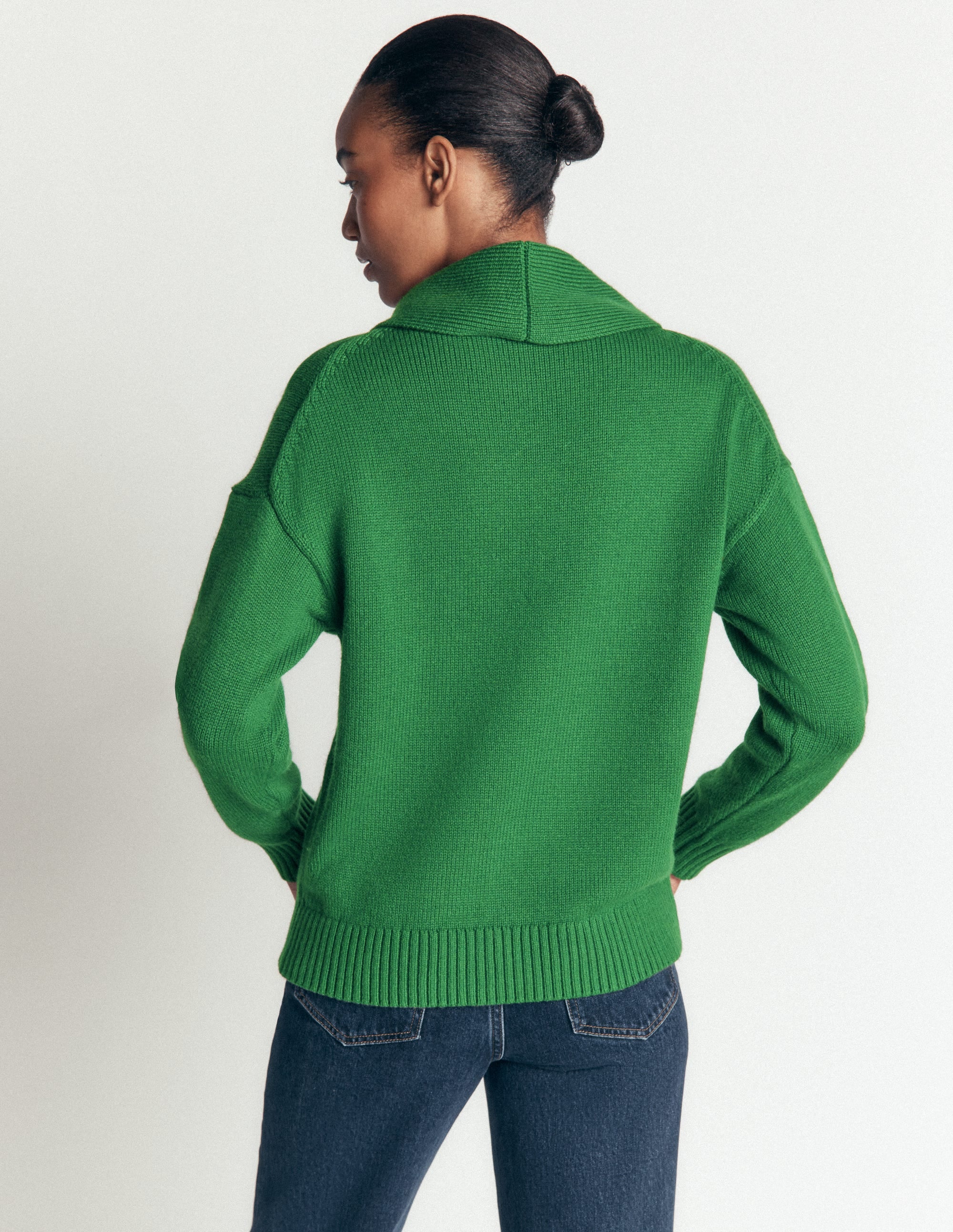 Lydia Strickpullover mit Bindeschleife am Ausschnitt-Jägergrün Melange - Image 3