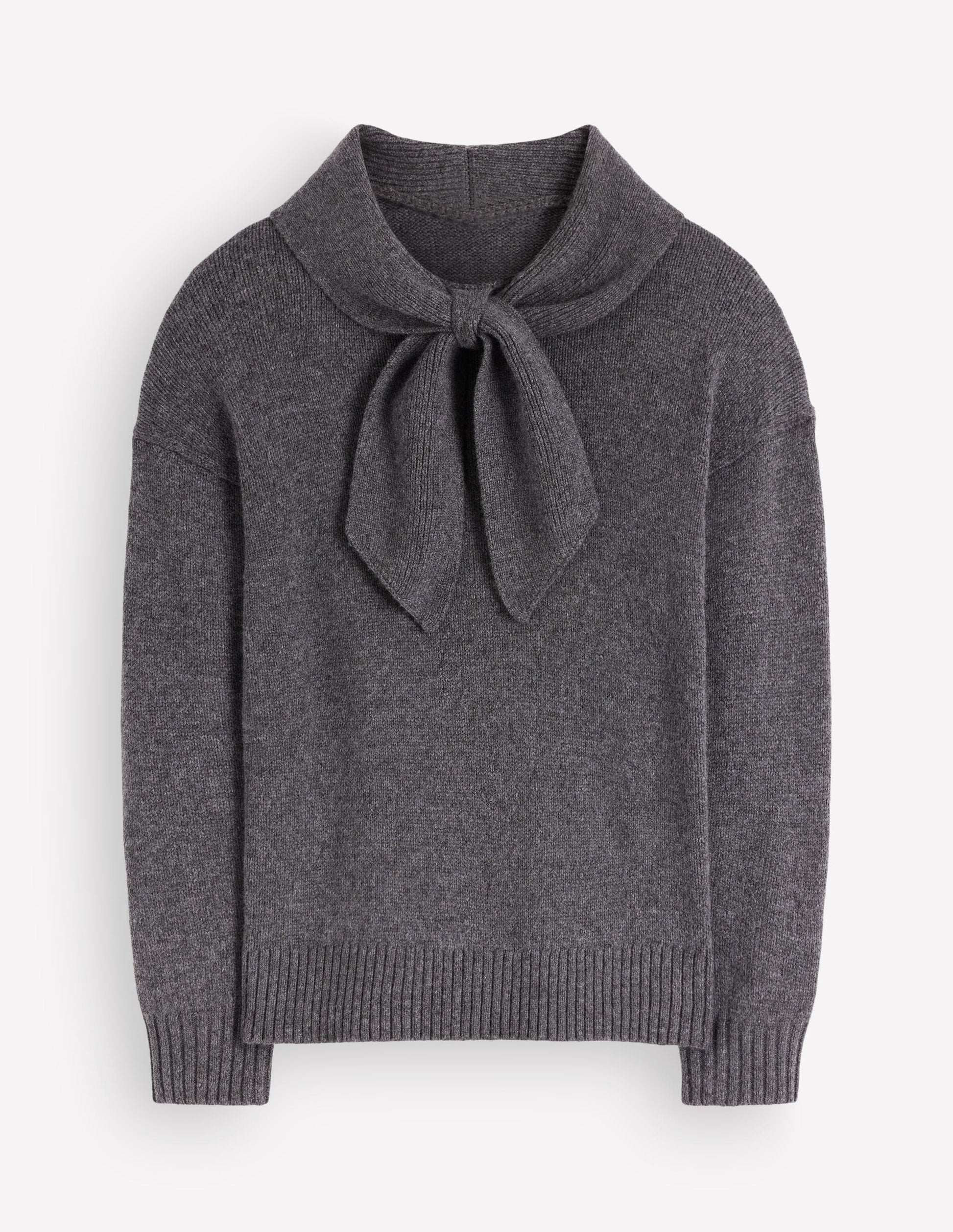 Lydia Strickpullover mit Bindeschleife am Ausschnitt-Anthrazit Melange-6