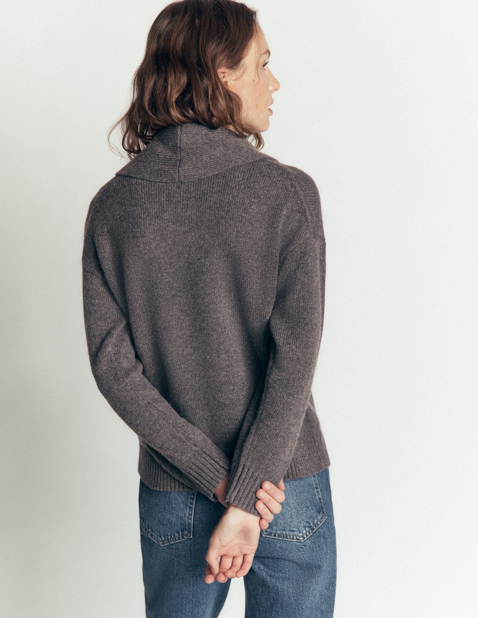 Lydia Strickpullover mit Bindeschleife am Ausschnitt-Anthrazit Melange - Image 3