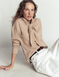 Lydia Strickpullover mit Bindeschleife am Ausschnitt-Graubraun Meliert