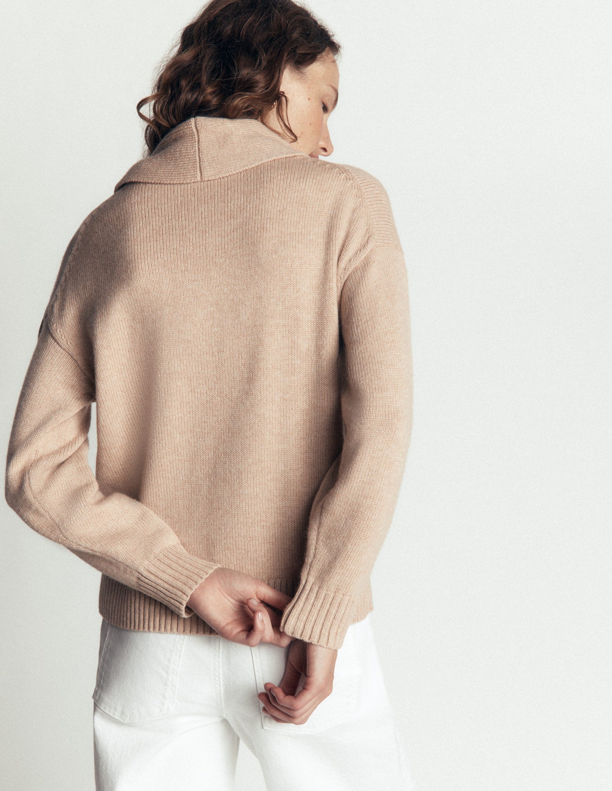 Lydia Strickpullover mit Bindeschleife am Ausschnitt-Graubraun Meliert-3