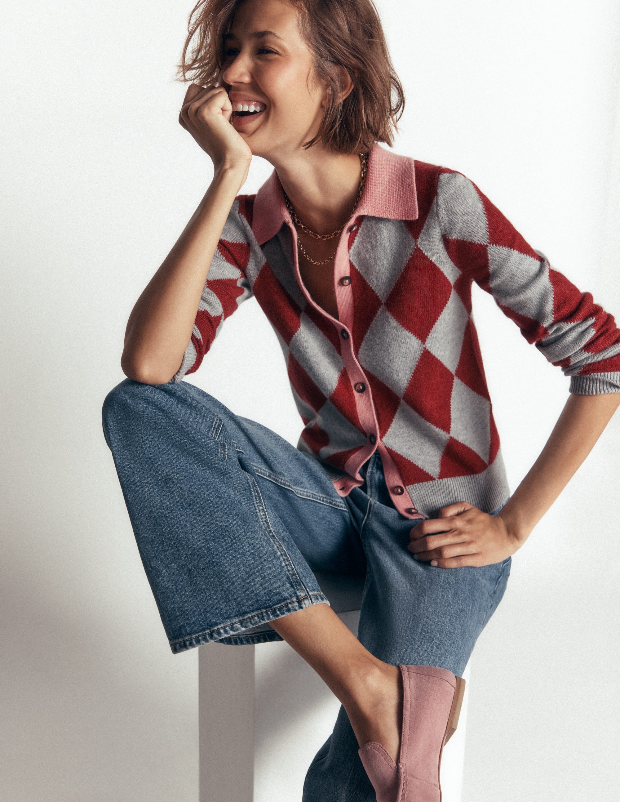 Ariadne Strickjacke aus Alpaka-Mischung-Braun Argyle - Image 2