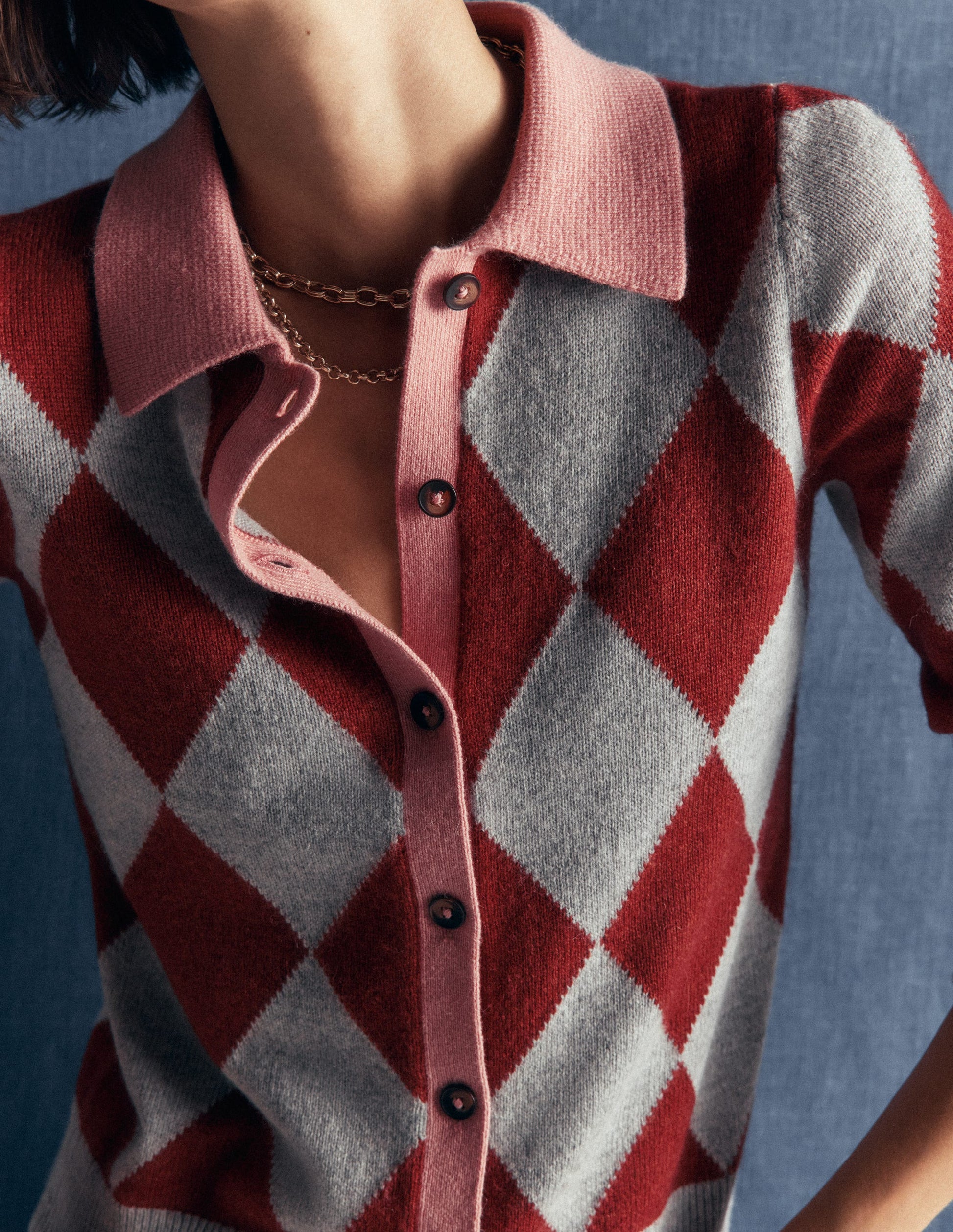 Ariadne Strickjacke aus Alpaka-Mischung-Braun Argyle-4