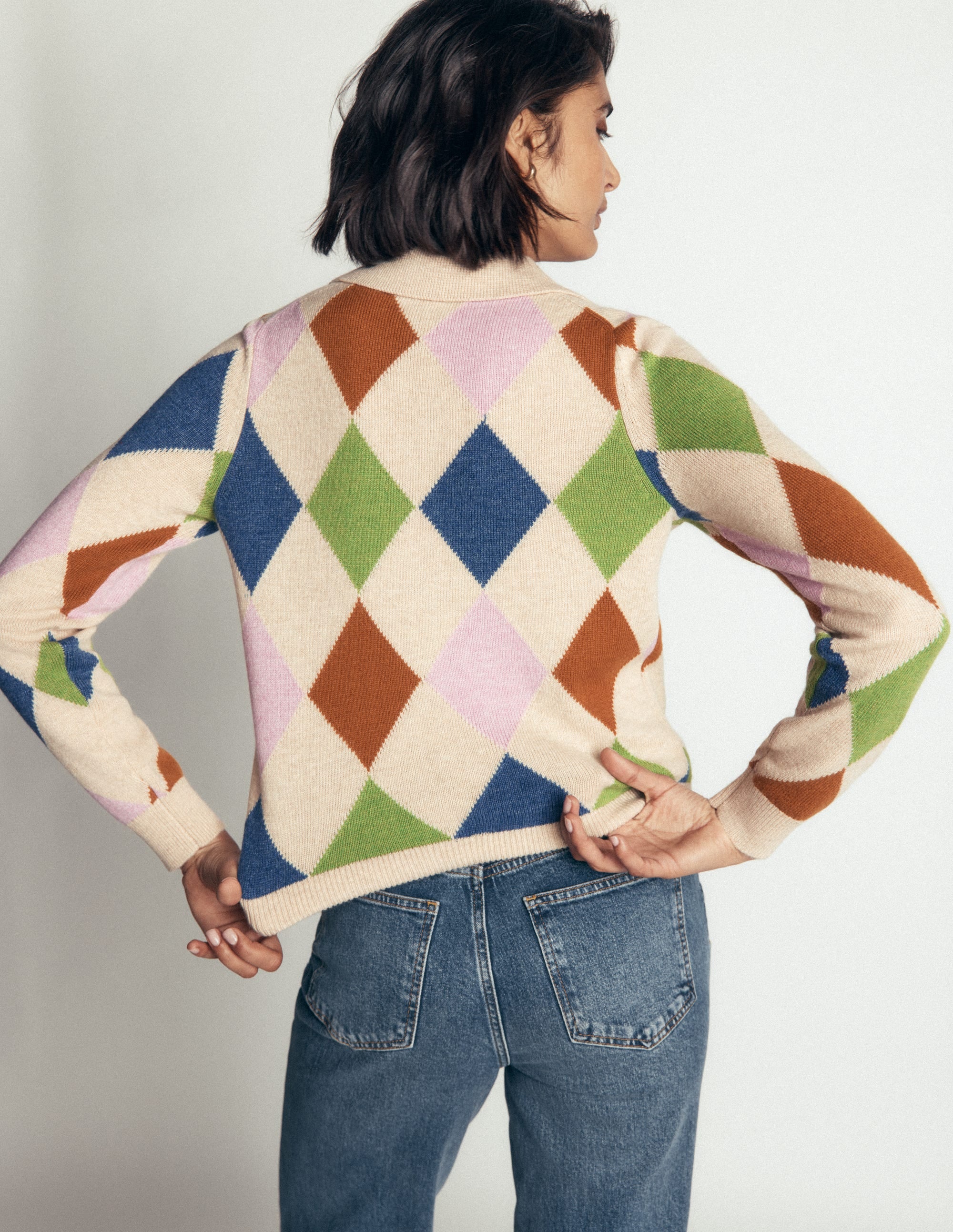 Ariadne Strickjacke aus Alpaka-Mischung-Haferbeige Meliert, Bunt Argyle - Image 3