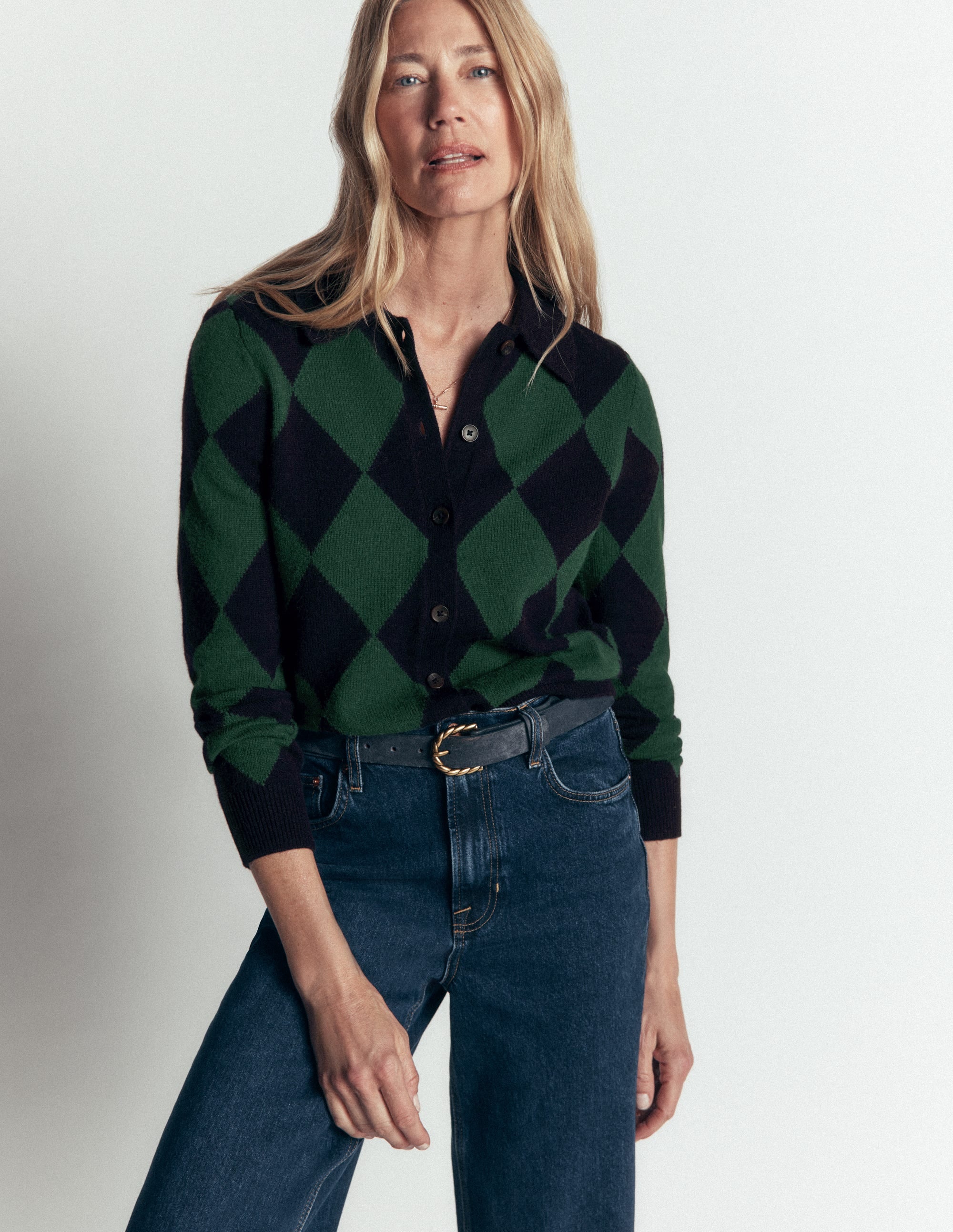 Ariadne Strickjacke aus Alpaka-Mischung-Marineblau Argyle - Image 1