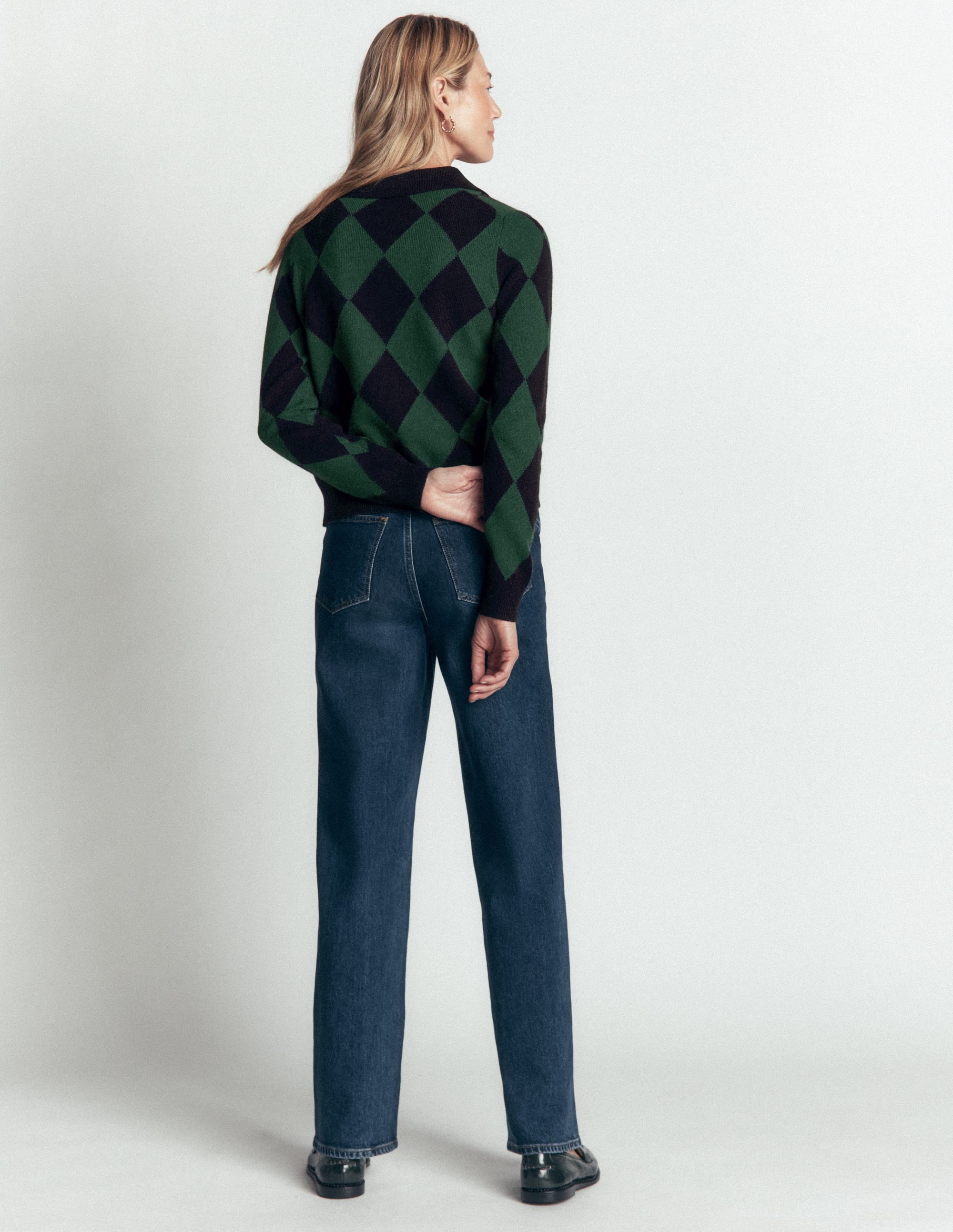 Ariadne Strickjacke aus Alpaka-Mischung-Marineblau Argyle - Image 3