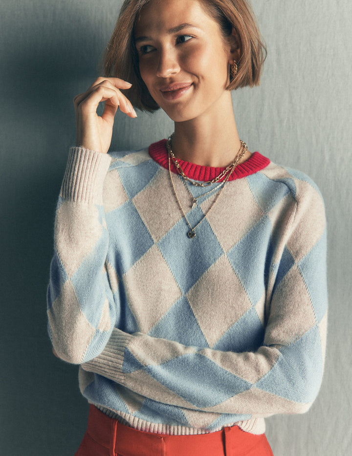 Ariadne Pullover aus Alpaka-Mischung-Blau Argyle